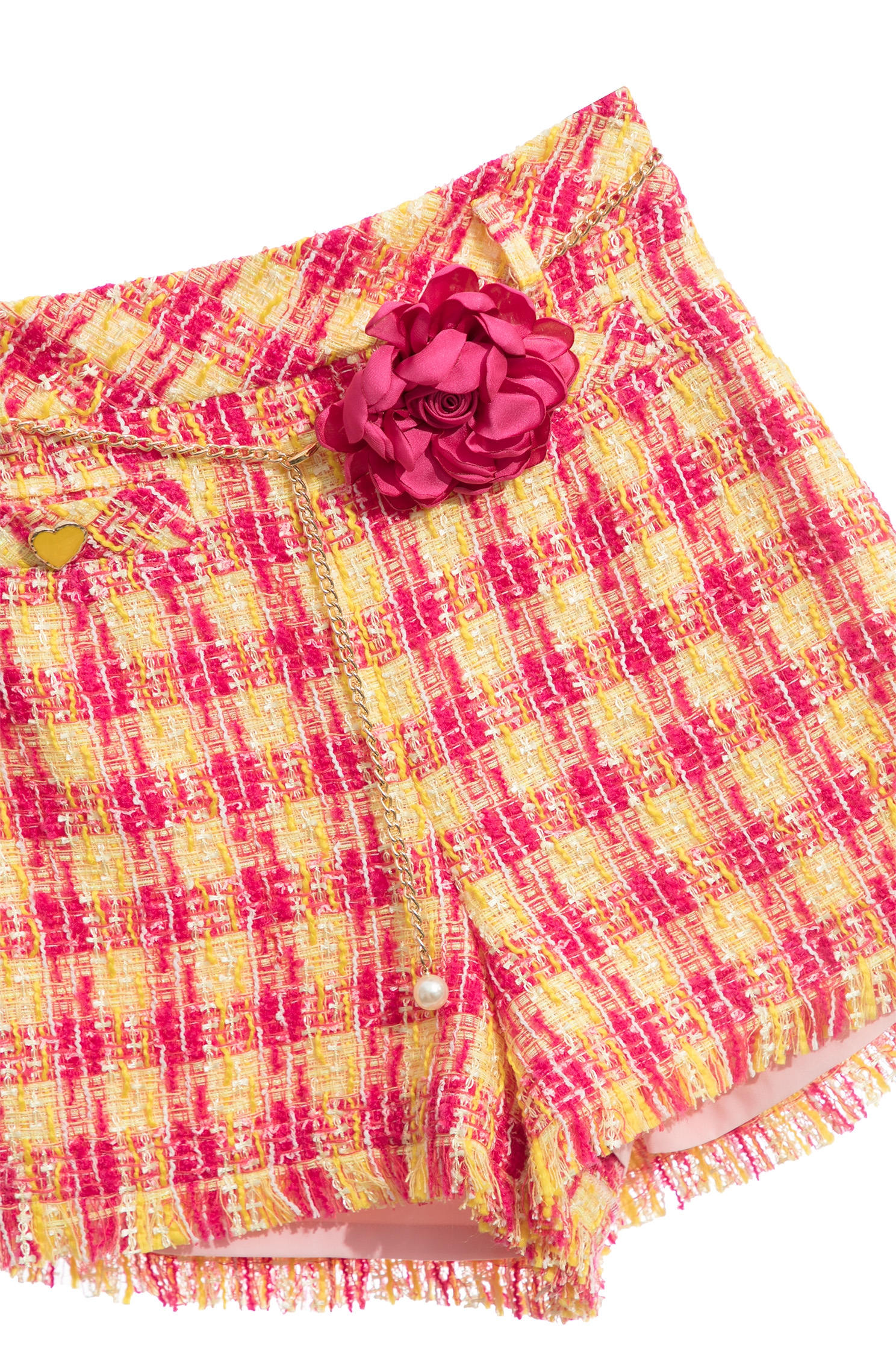 Yellow Red Checkered Tweed ShortsYellow Red Checkered Tweed Shorts,Season (SS) Look,Shorts