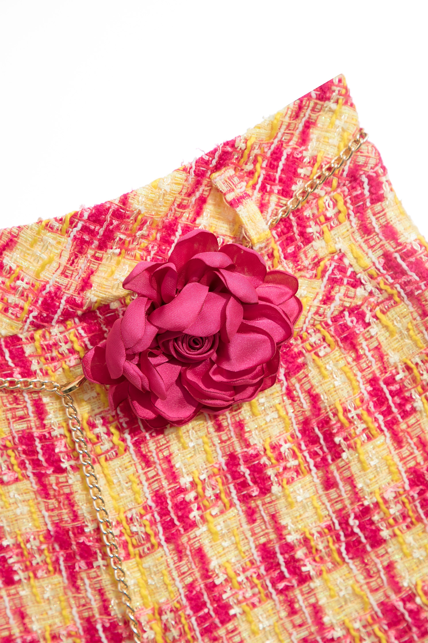 Yellow Red Checkered Tweed ShortsYellow Red Checkered Tweed Shorts,Season (SS) Look,Shorts