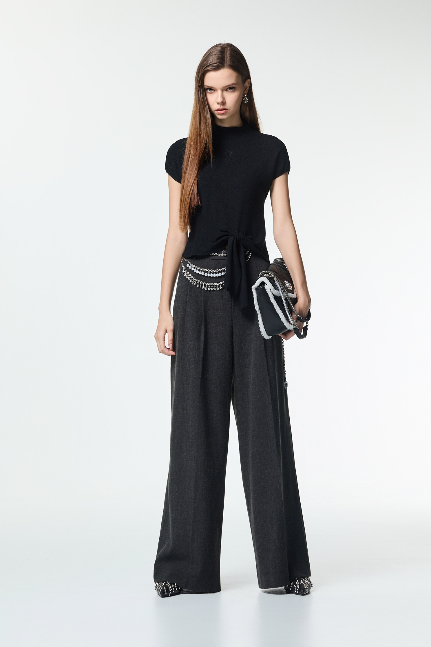 Dark Grey Wide Leg Smart PantsDark Grey Wide Leg Smart Pants,Office Looks,Culottes,Season (AW) Look,Embroidered,Culottes