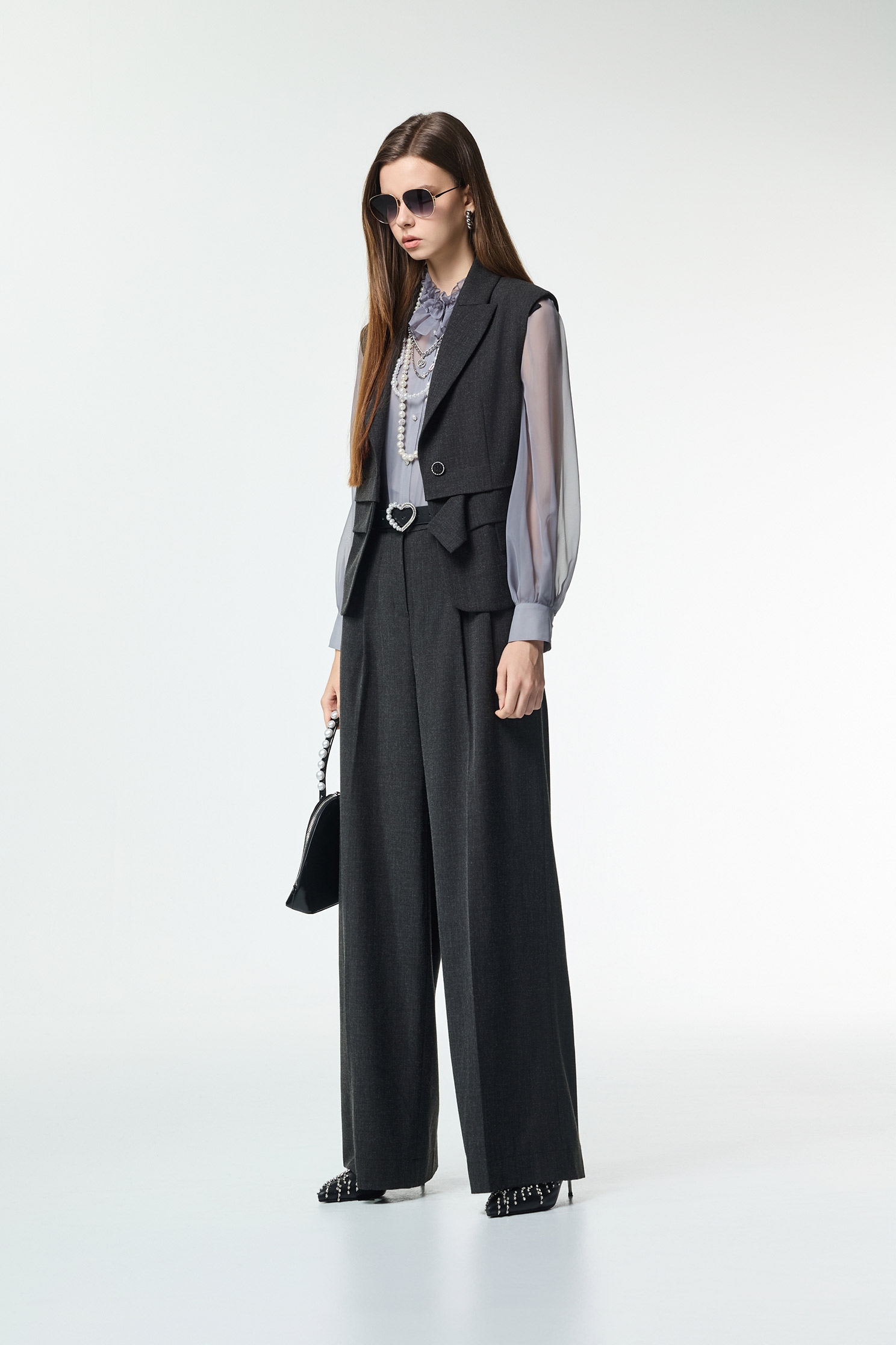 Dark Grey Wide Leg Smart PantsDark Grey Wide Leg Smart Pants,Office Looks,Culottes,Season (AW) Look,Embroidered,Culottes