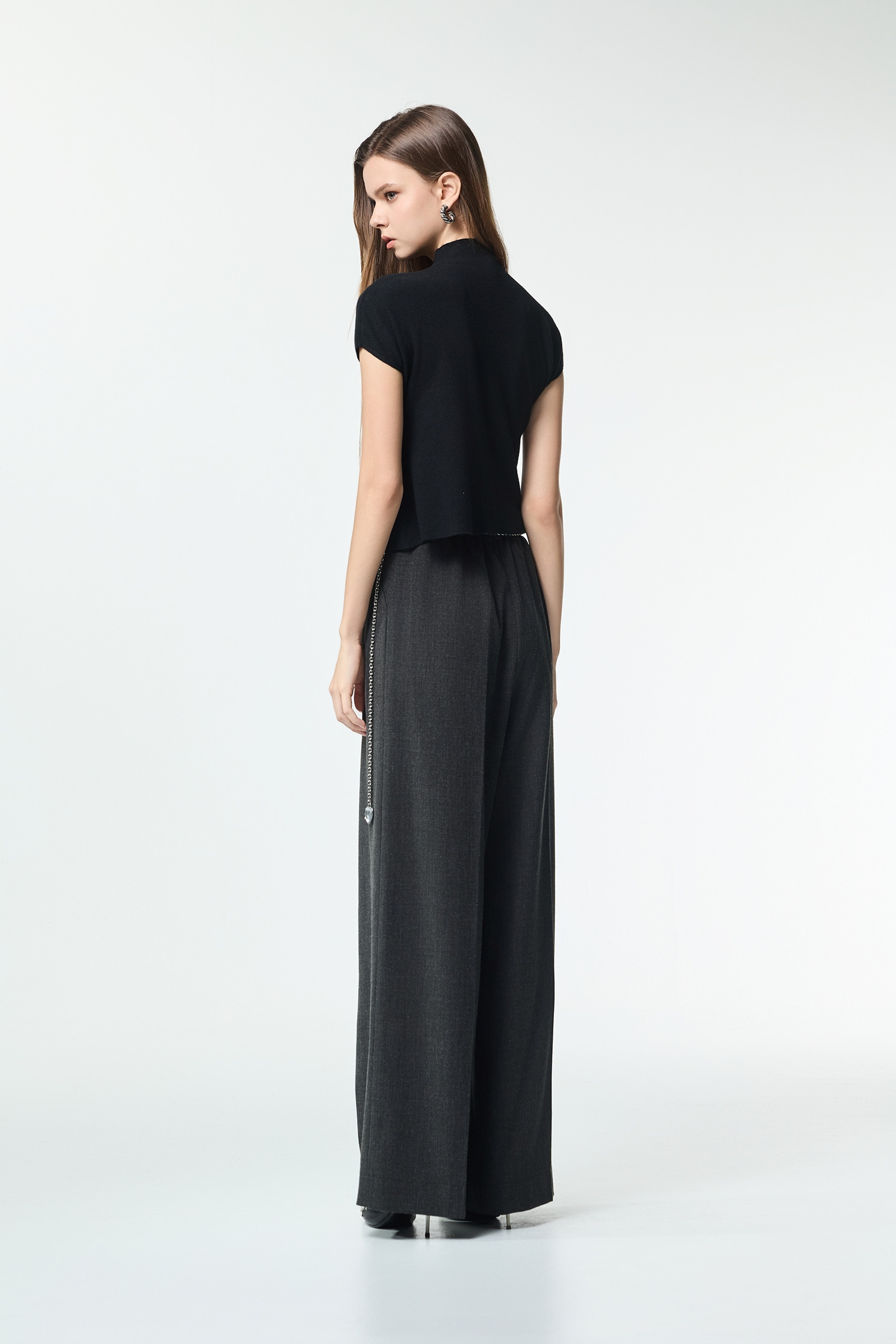 Dark Grey Wide Leg Smart PantsDark Grey Wide Leg Smart Pants,Office Looks,Culottes,Season (AW) Look,Embroidered,Culottes