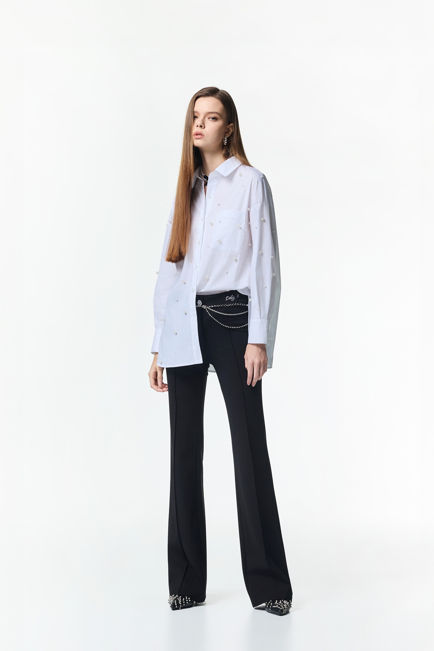 Black Boot Leg PantsBlack Boot Leg Pants,Office Looks,Bell-bottoms,pearl,Season (AW) Look,Valentine,Bell-bottoms