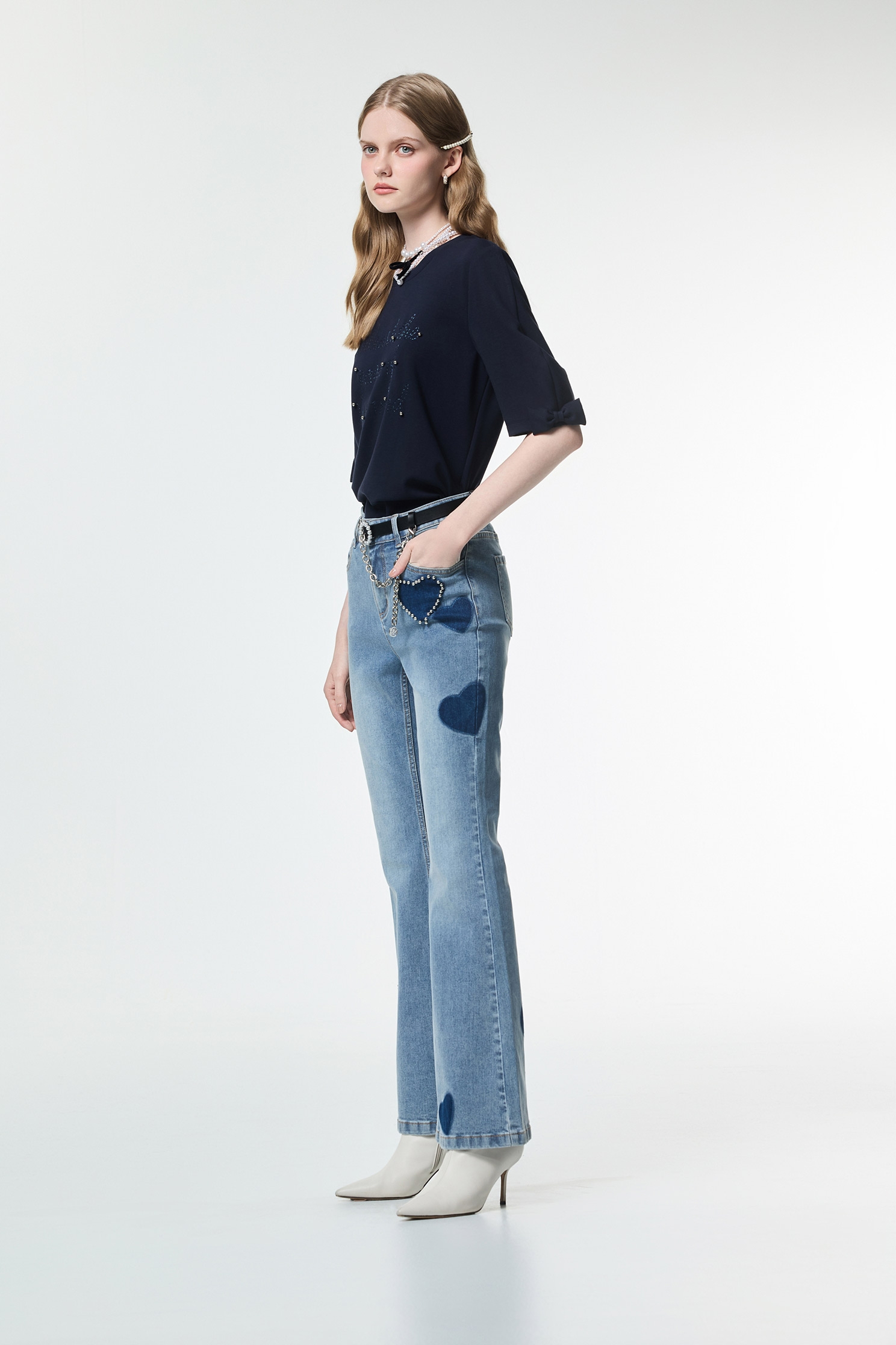 Heart Patch Detail Boot Leg JeansHeart Patch Detail Boot Leg Jeans,Denim,Jeans,Season (AW) Look,pants