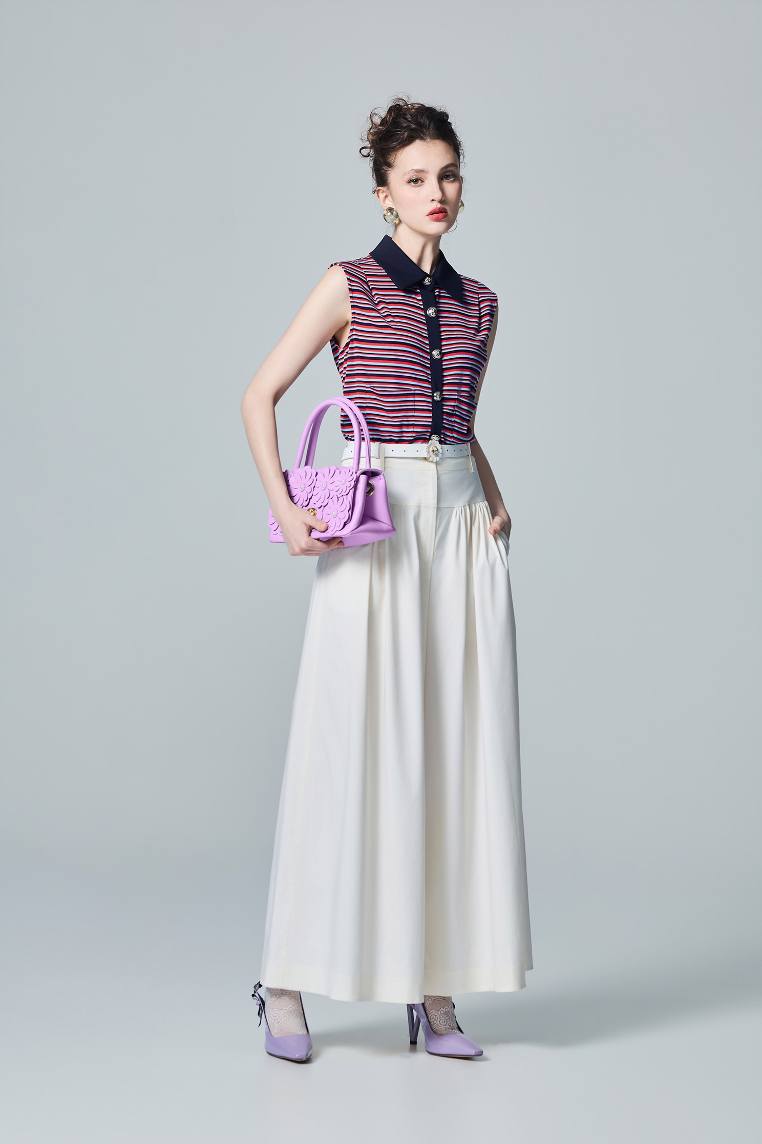 Gathered Detail Wide Leg PantsGathered Detail Wide Leg Pants,Culottes,White pants,Season (AW) Look,bows,pants