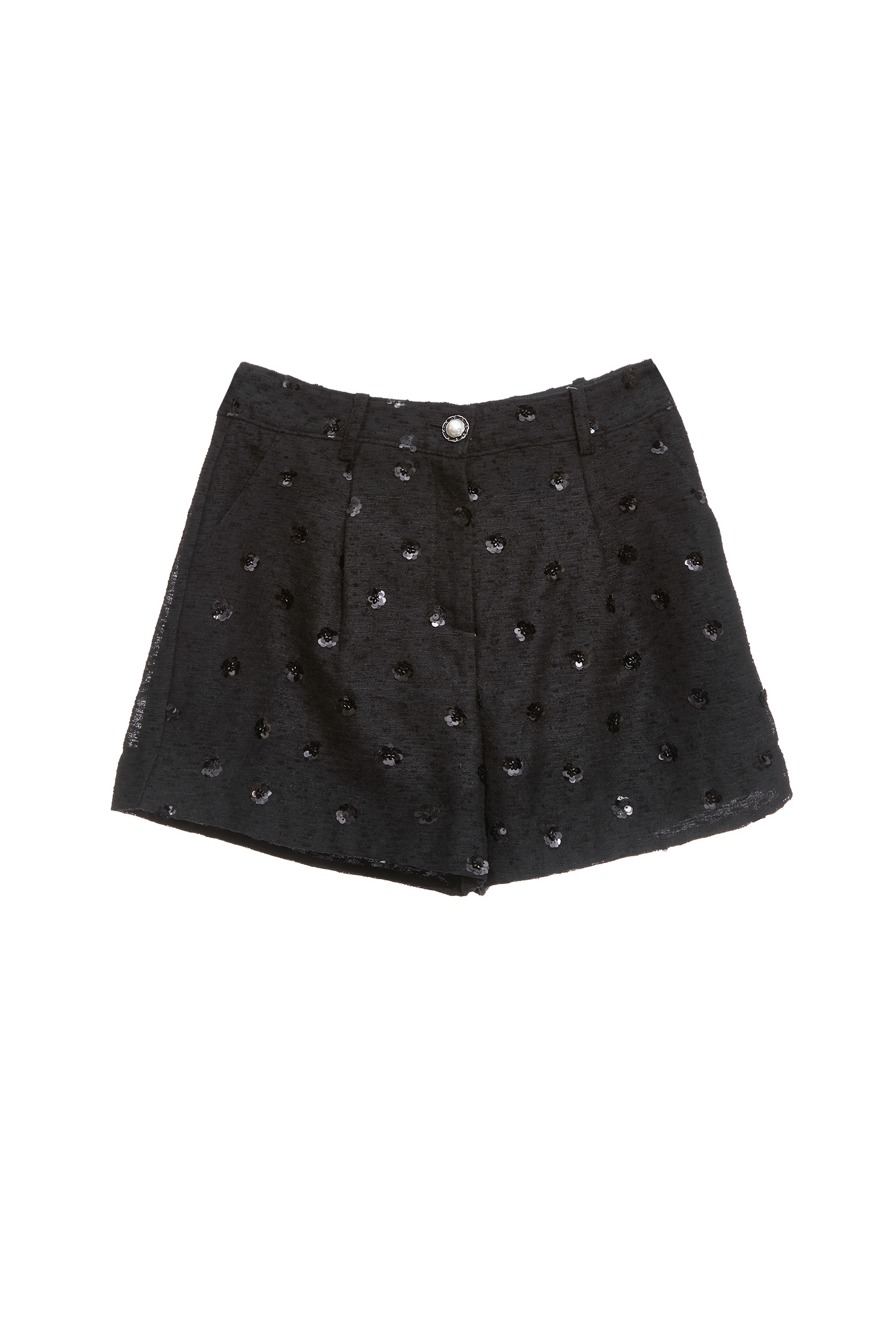 Floral Sequin Detail ShortsFloral Sequin Detail Shorts,pearl,Shorts,Season (AW) Look,pants,Black pants