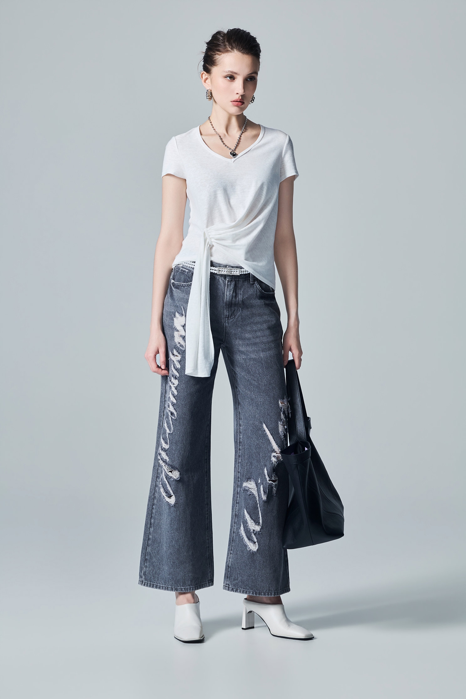 Slogan Distress Wide Leg JeansSlogan Distress Wide Leg Jeans,Denim,Jeans,Season (AW) Look,pants