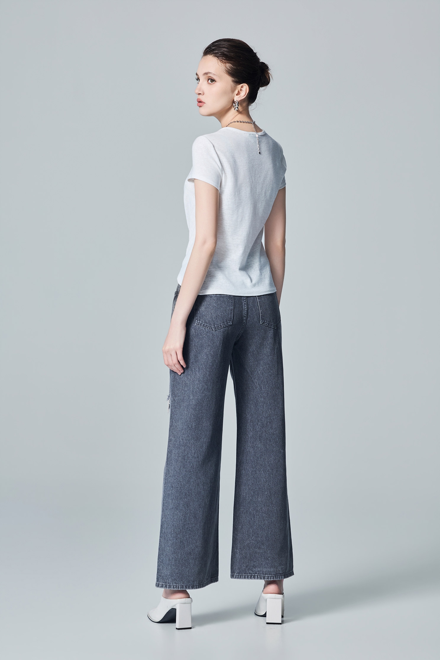 Slogan Distress Wide Leg JeansSlogan Distress Wide Leg Jeans,Denim,Jeans,Season (AW) Look,pants