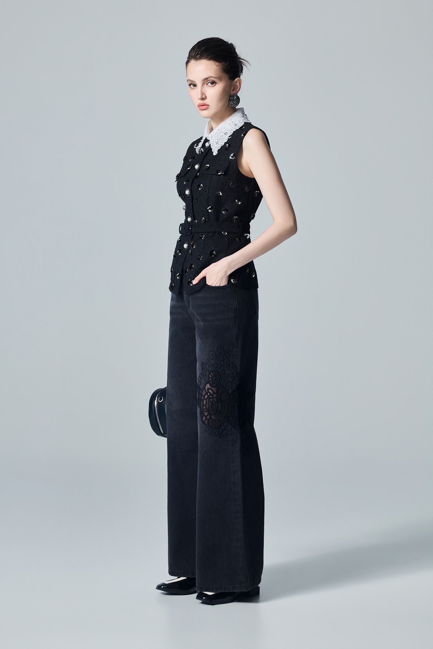 Floral Embroidery Wide Leg JeansFloral Embroidery Wide Leg Jeans,Denim,Jeans,Season (AW) Look,pants,Black jeans,Black pants
