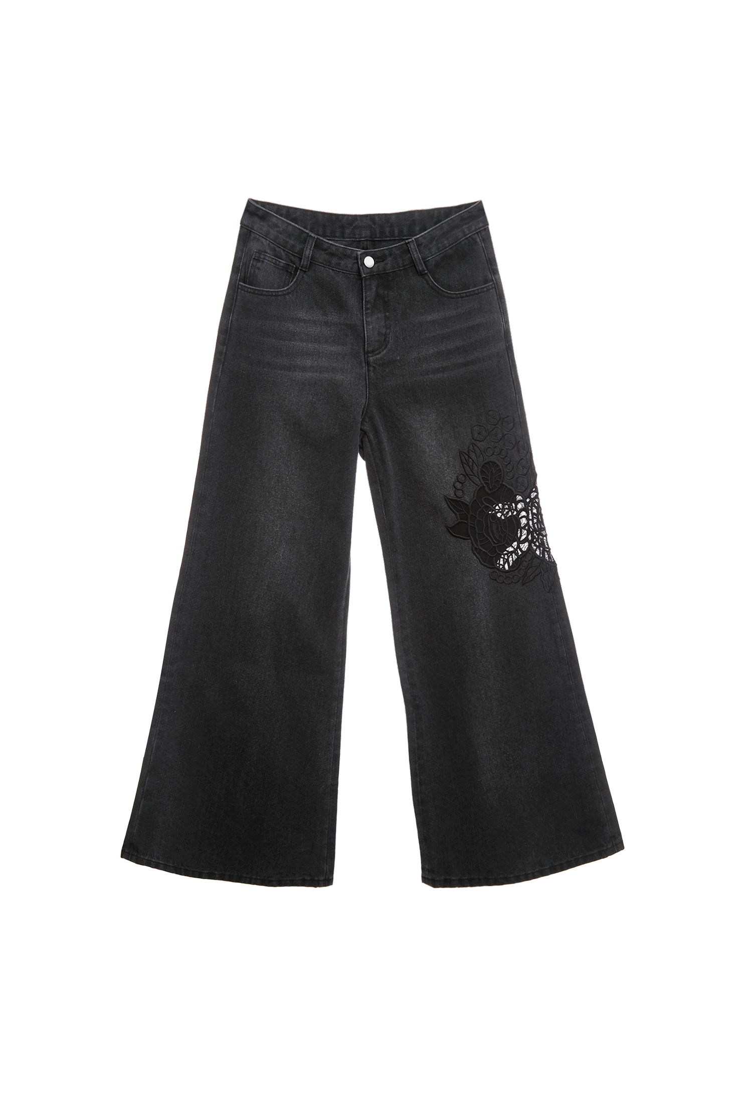 Floral Embroidery Wide Leg JeansFloral Embroidery Wide Leg Jeans,Denim,Jeans,Season (AW) Look,pants,Black jeans,Black pants