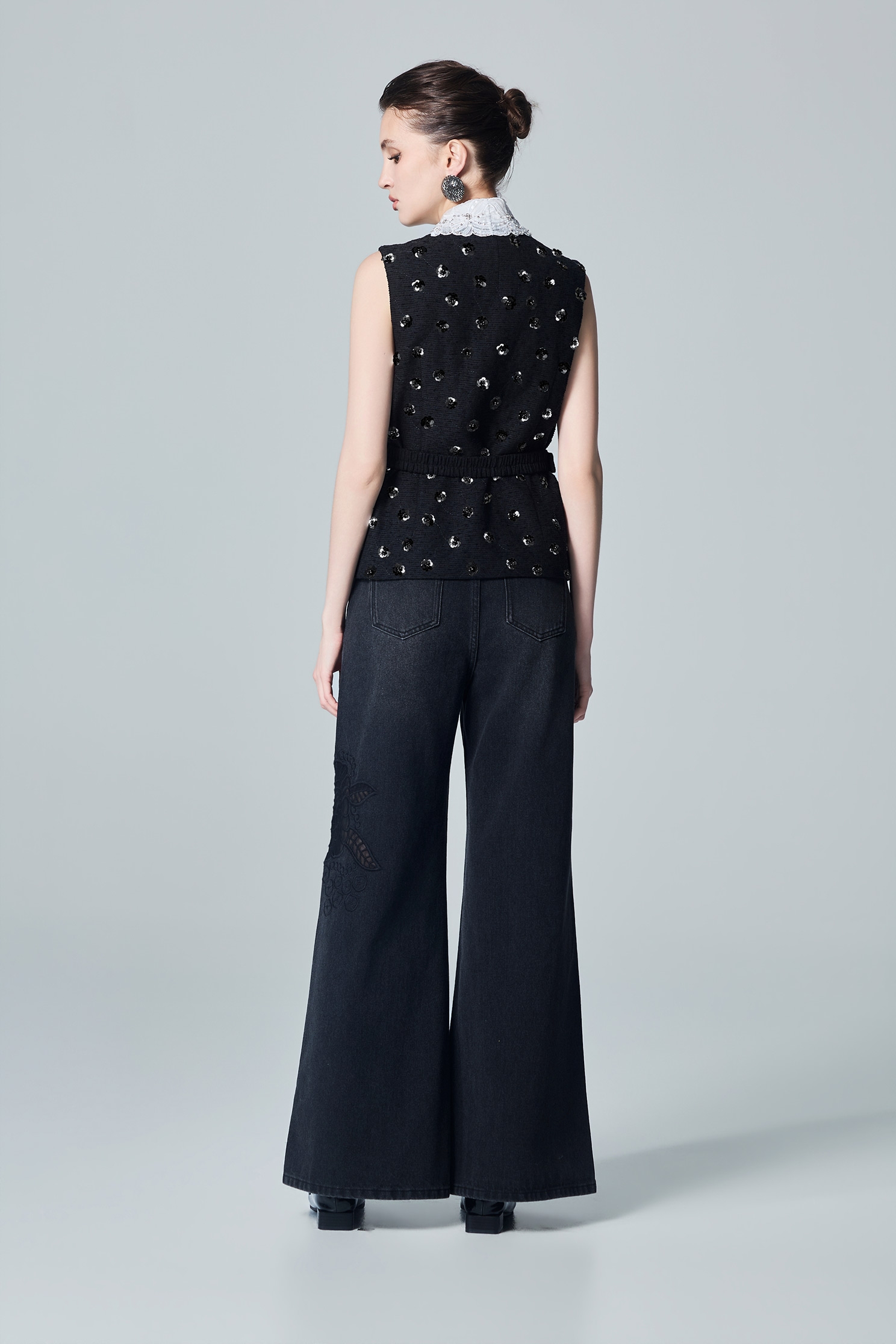 Floral Embroidery Wide Leg JeansFloral Embroidery Wide Leg Jeans,Denim,Jeans,Season (AW) Look,pants,Black jeans,Black pants