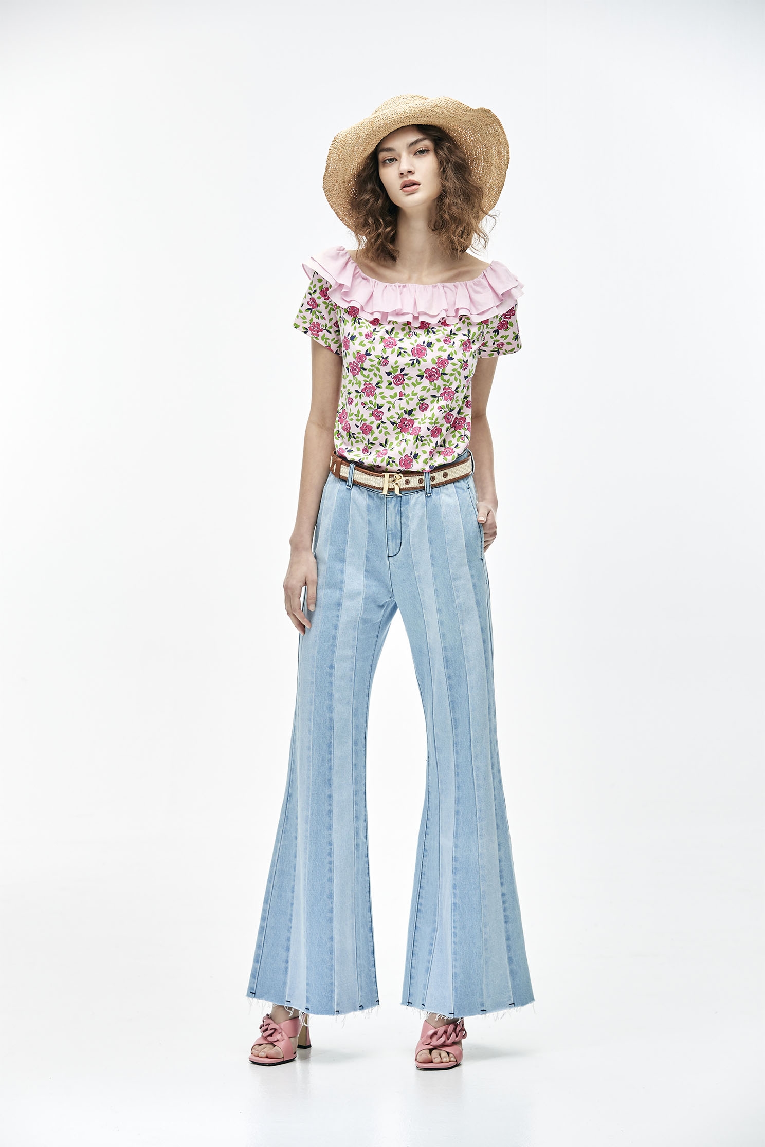 Boot Leg Contrast Panel JeansWide-leg denim trousers,Culottes,Denim,Jeans,Wide-leg jeans