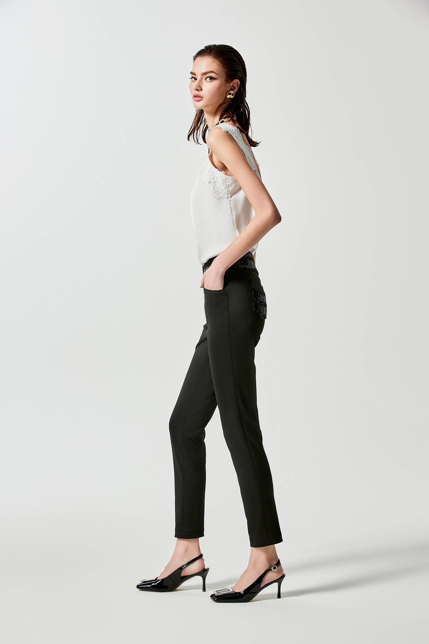 Sequin Slim Fit Black PantsSequin Slim Fit Black Pants,Season (SS) Look,Skinny pants,Skinny pants,Tailored pants