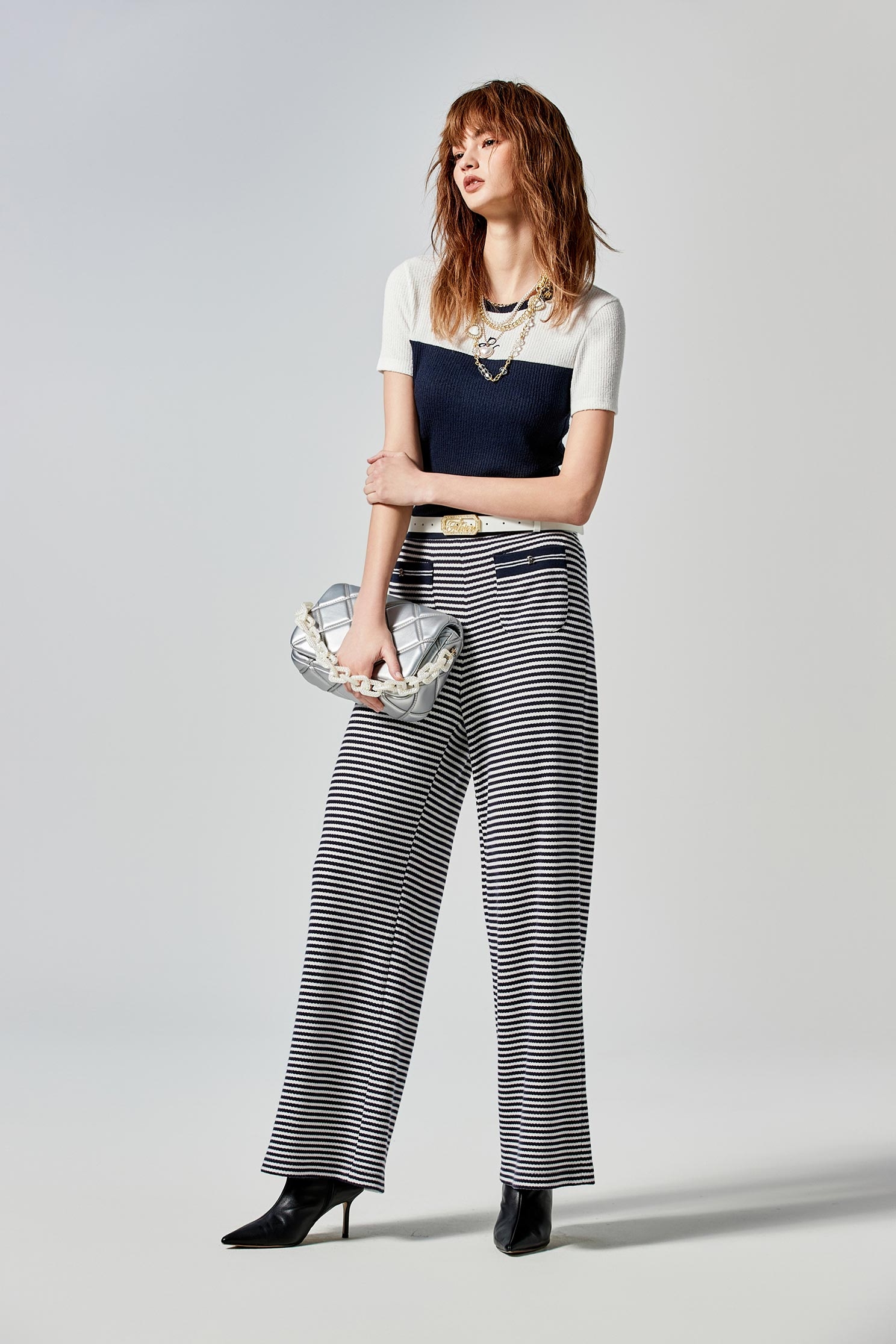 Elastic Waist Stripe Print PantsElastic Waist Stripe Print Pants,Culottes,Season (SS) Look,Embroidered,Culottes,Knitted