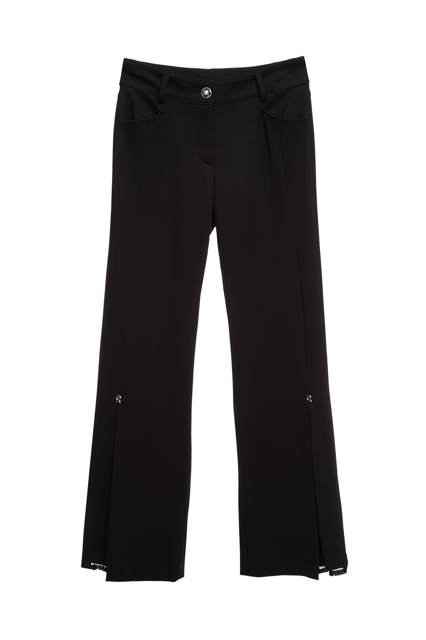 Lace Detail Side Slit Black PantsLace Detail Side Slit Black Pants,Office Looks,Bell-bottoms,pearl,Season (AW) Look,Lace,Bell-bottoms,Black trousers