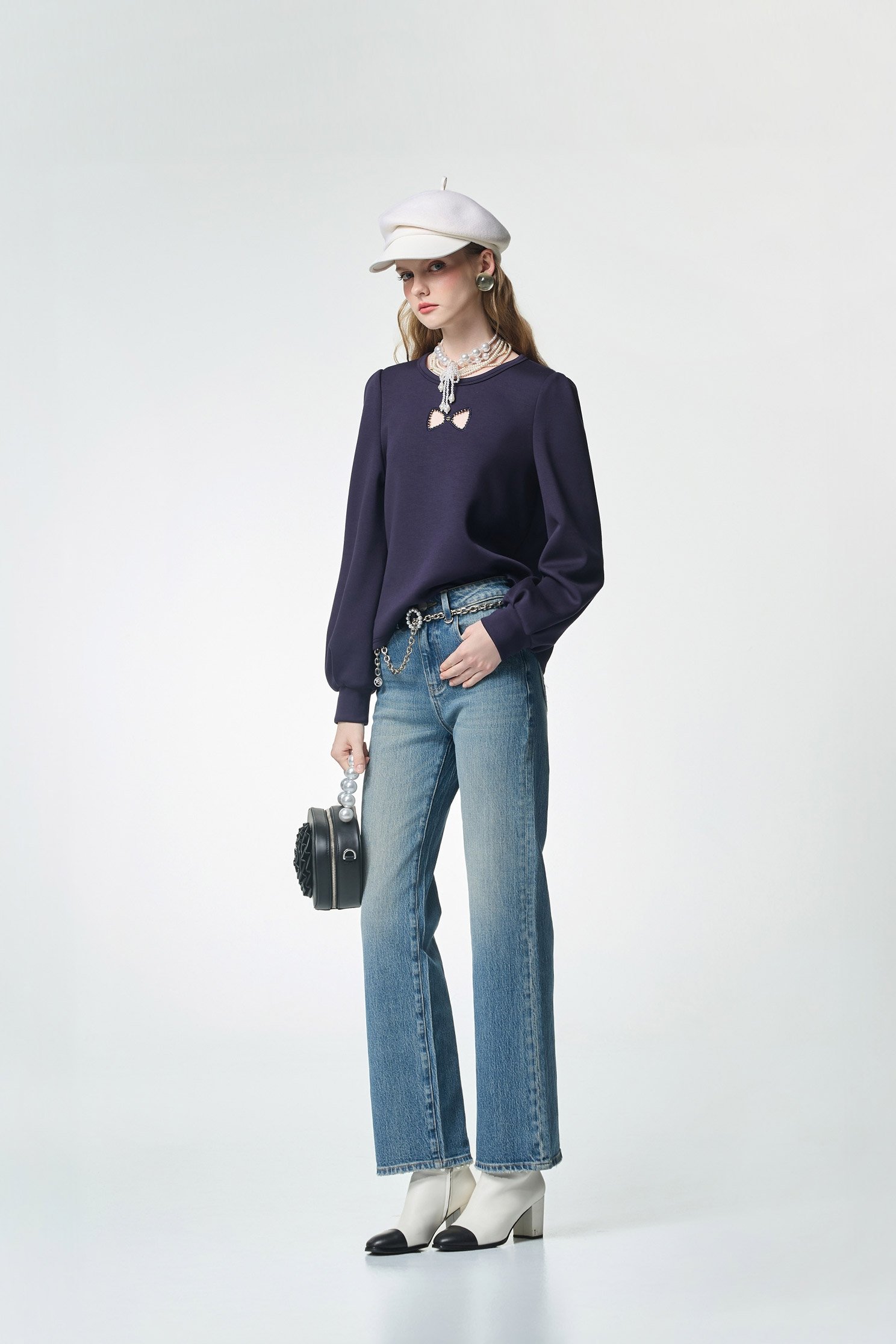 Bow Charm Detail JeansBow Charm Detail Jeans,Embroidered,Denim,Jeans,Season (AW) Look,bows,pants