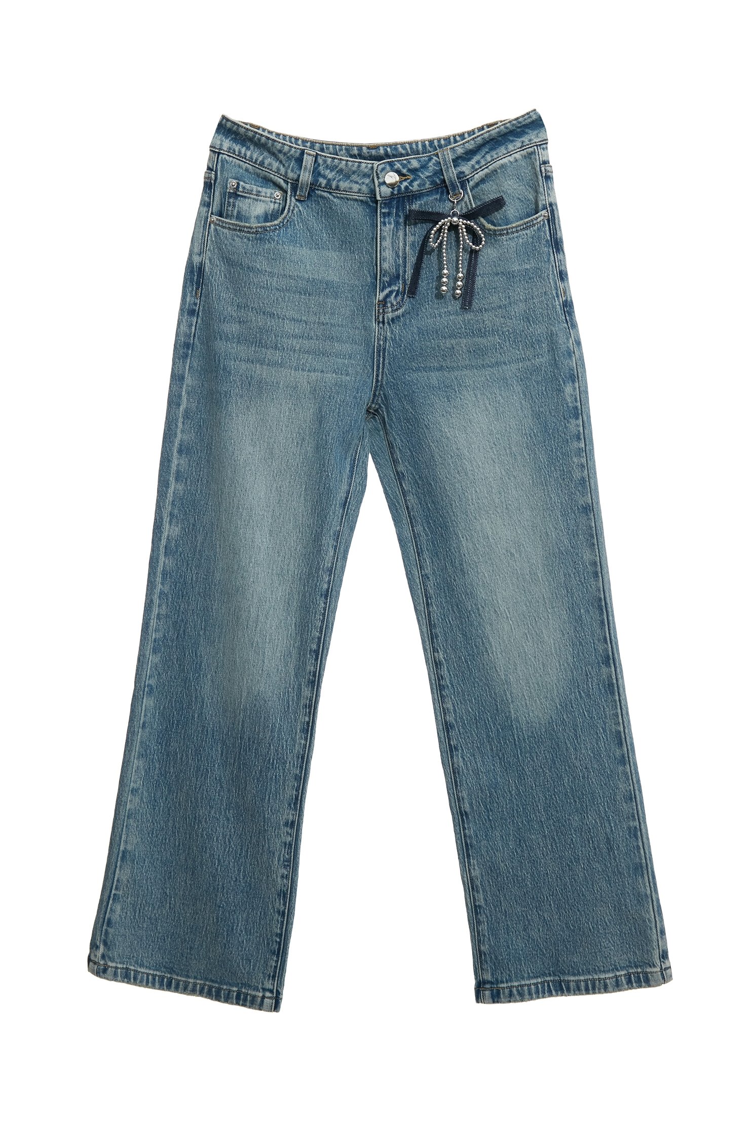Bow Charm Detail JeansBow Charm Detail Jeans,Embroidered,Denim,Jeans,Season (AW) Look,bows,pants