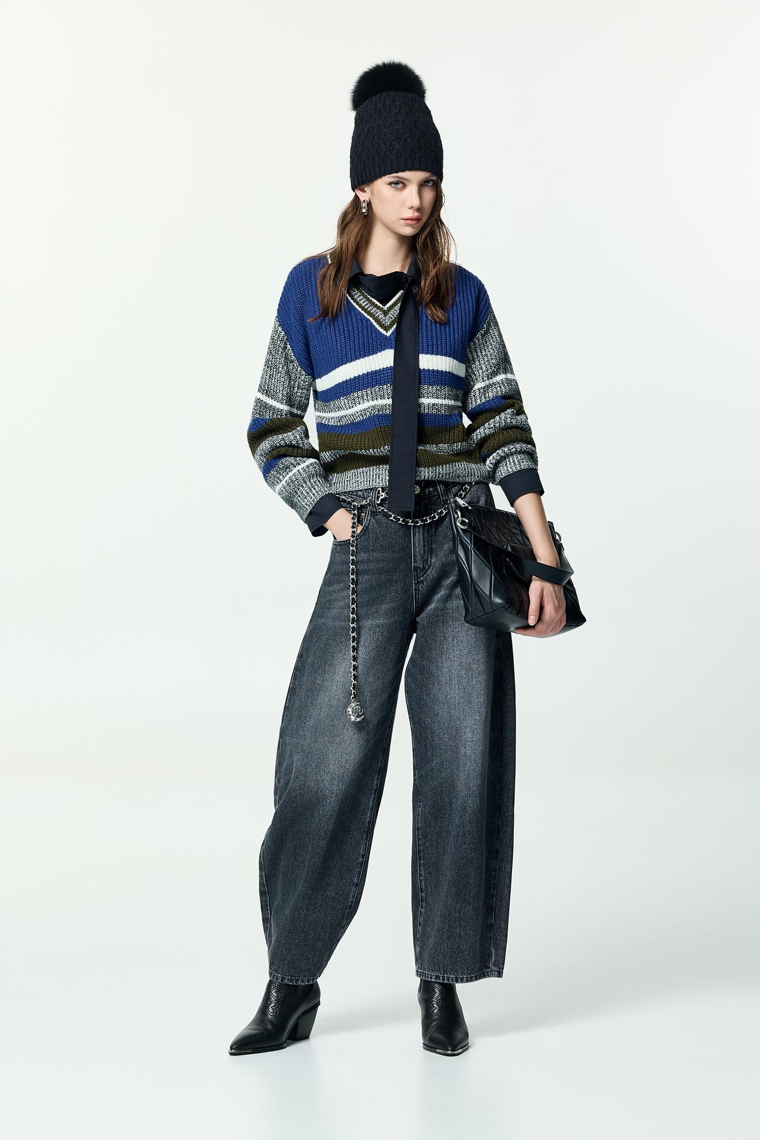 Washed Effects Baggy Curve JeansWashed Effects Baggy Curve Jeans,Denim,Jeans,Season (AW) Look,pants,Black jeans,Black pants