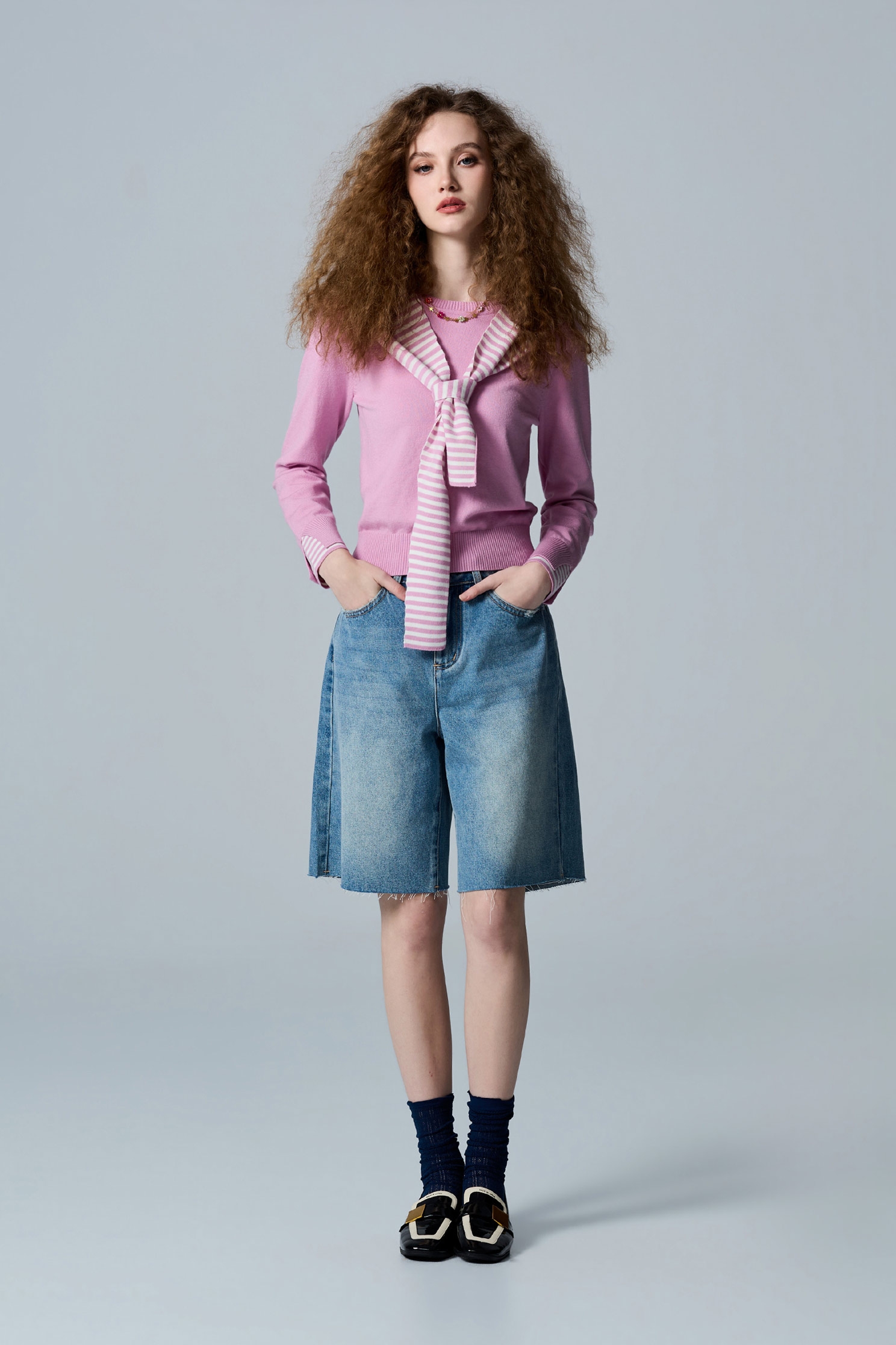 Fray Hem Denim BermudaFray Hem Denim Bermuda,Denim,Jeans,Shorts,Season (AW) Look,Embroidered,pants