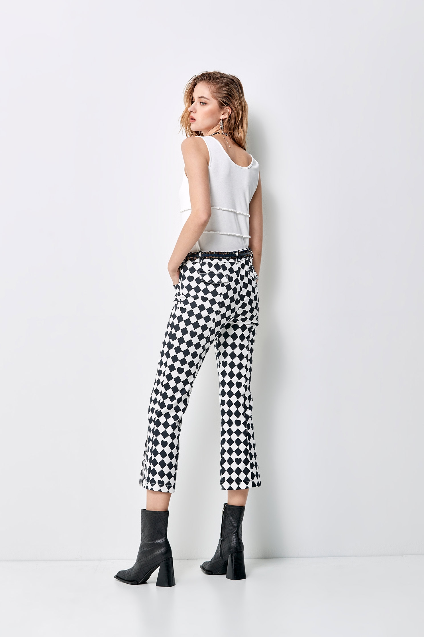 Hearts And Diamond Boot Leg PantsTrousers with heart gingham check print,Season (AW) Look,Skinny pants,Skinny pants,Tailored pants