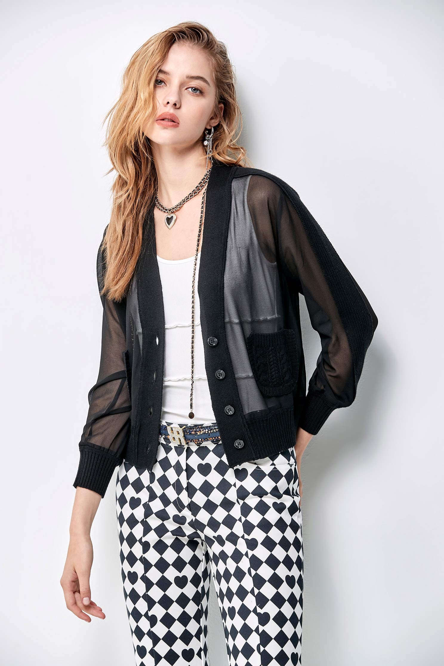 Hearts And Diamond Boot Leg PantsTrousers with heart gingham check print,Season (AW) Look,Skinny pants,Skinny pants,Tailored pants