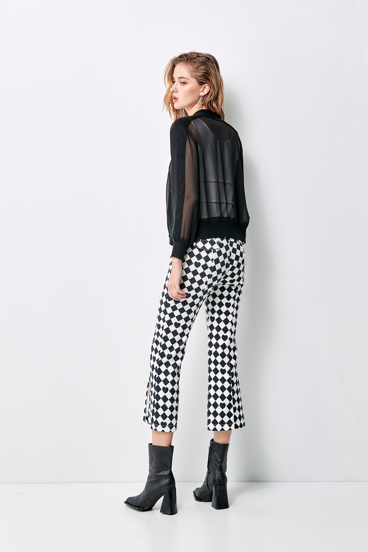 Hearts And Diamond Boot Leg PantsTrousers with heart gingham check print,Season (AW) Look,Skinny pants,Skinny pants,Tailored pants