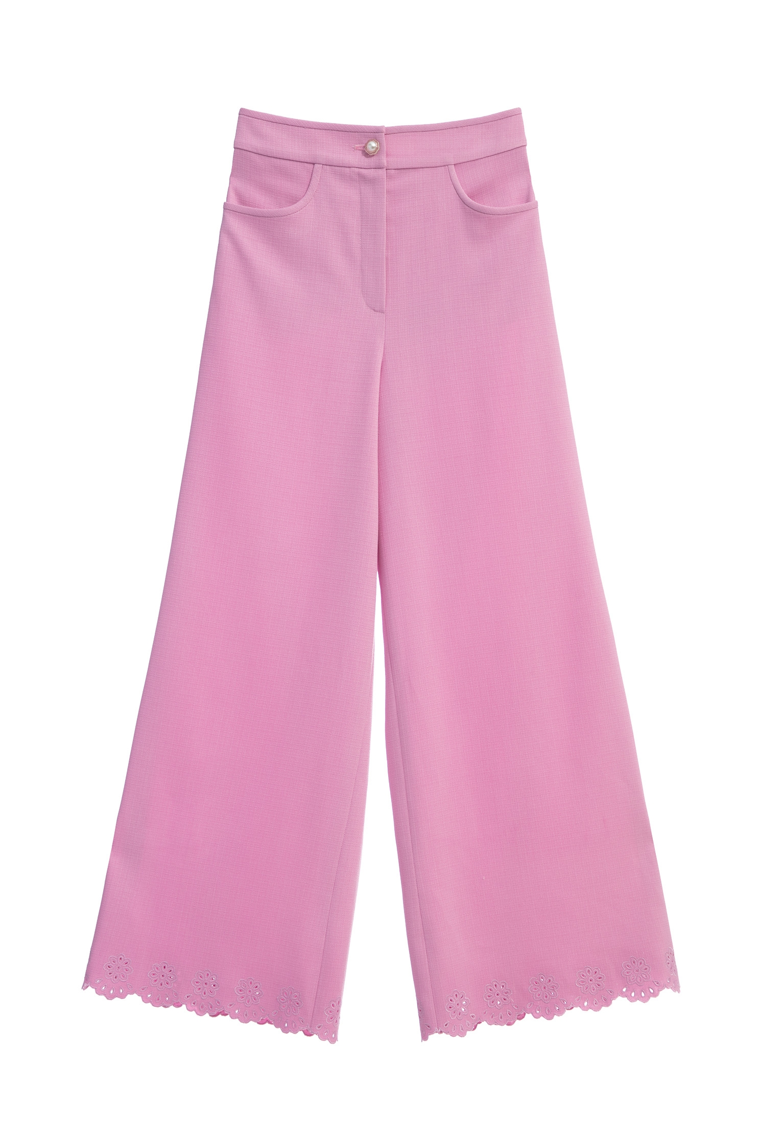 Pink Wide Leg Pants With Floral Embroidery DetailPink Wide Leg Pants With Floral Embroidery Detail,Embroidered,Culottes,Season (SS) Look,Culottes