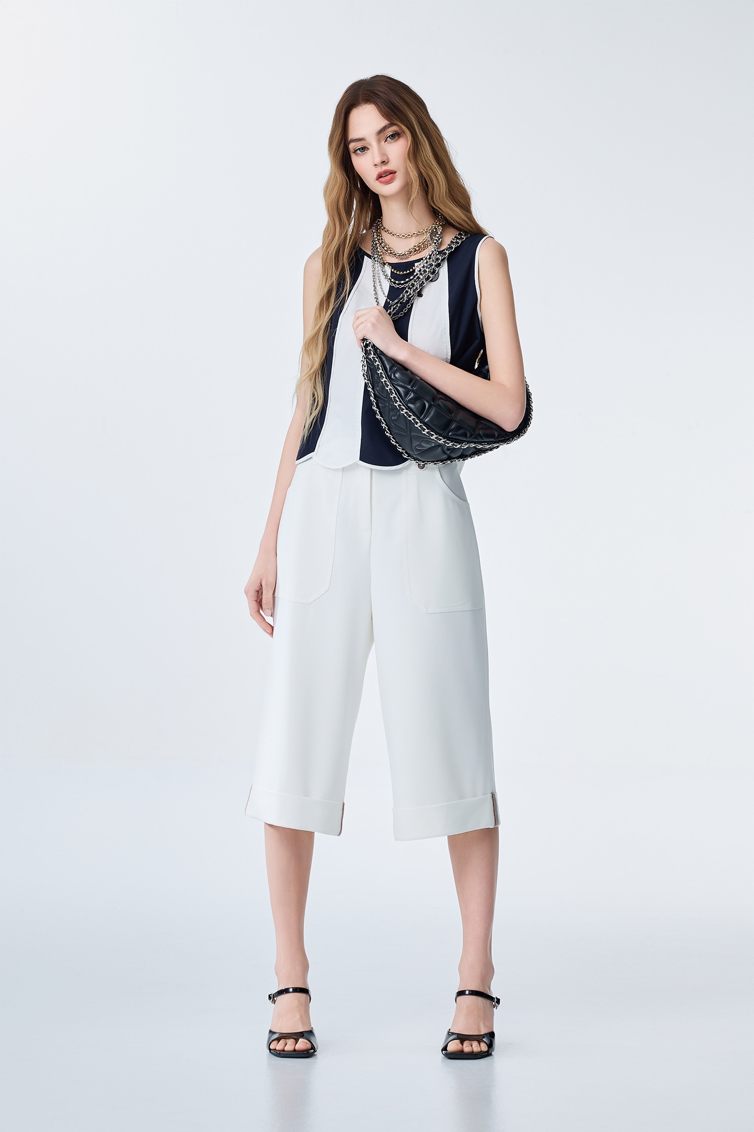Folded Cuff Detail Wide Leg PantsFolded Cuff Detail Wide Leg Pants,Culottes,Season (SS) Look,Culottes