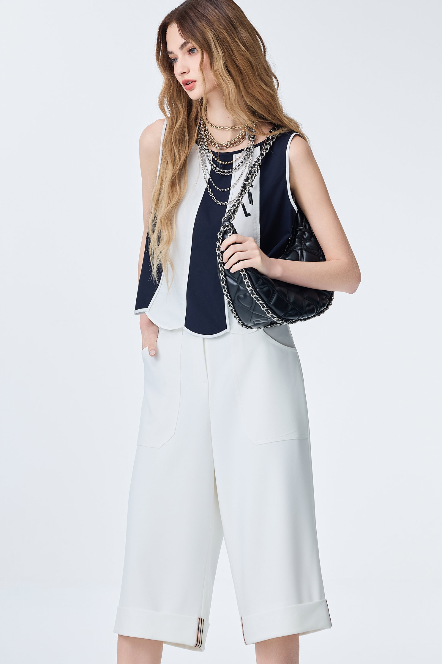 Folded Cuff Detail Wide Leg PantsFolded Cuff Detail Wide Leg Pants,Culottes,Season (SS) Look,Culottes