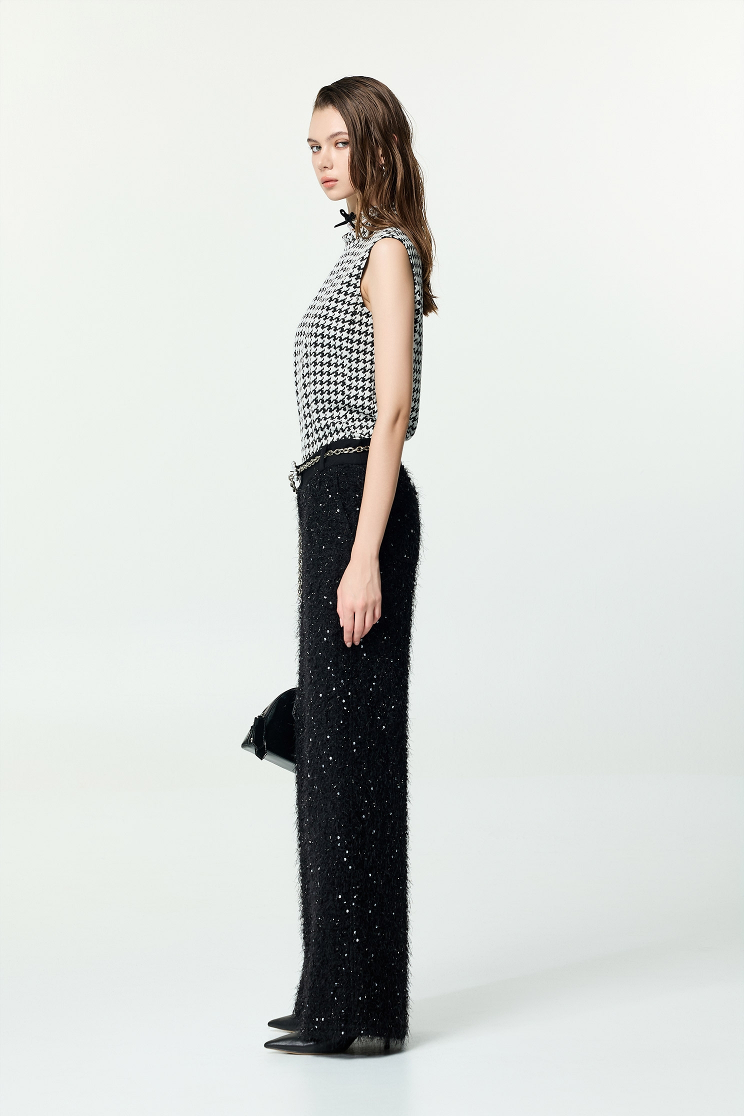 Fringe Detail Straight Cut Sequin PantsFringe Detail Straight Cut Sequin Pants,Culottes,Season (AW) Look,pants,Black pants