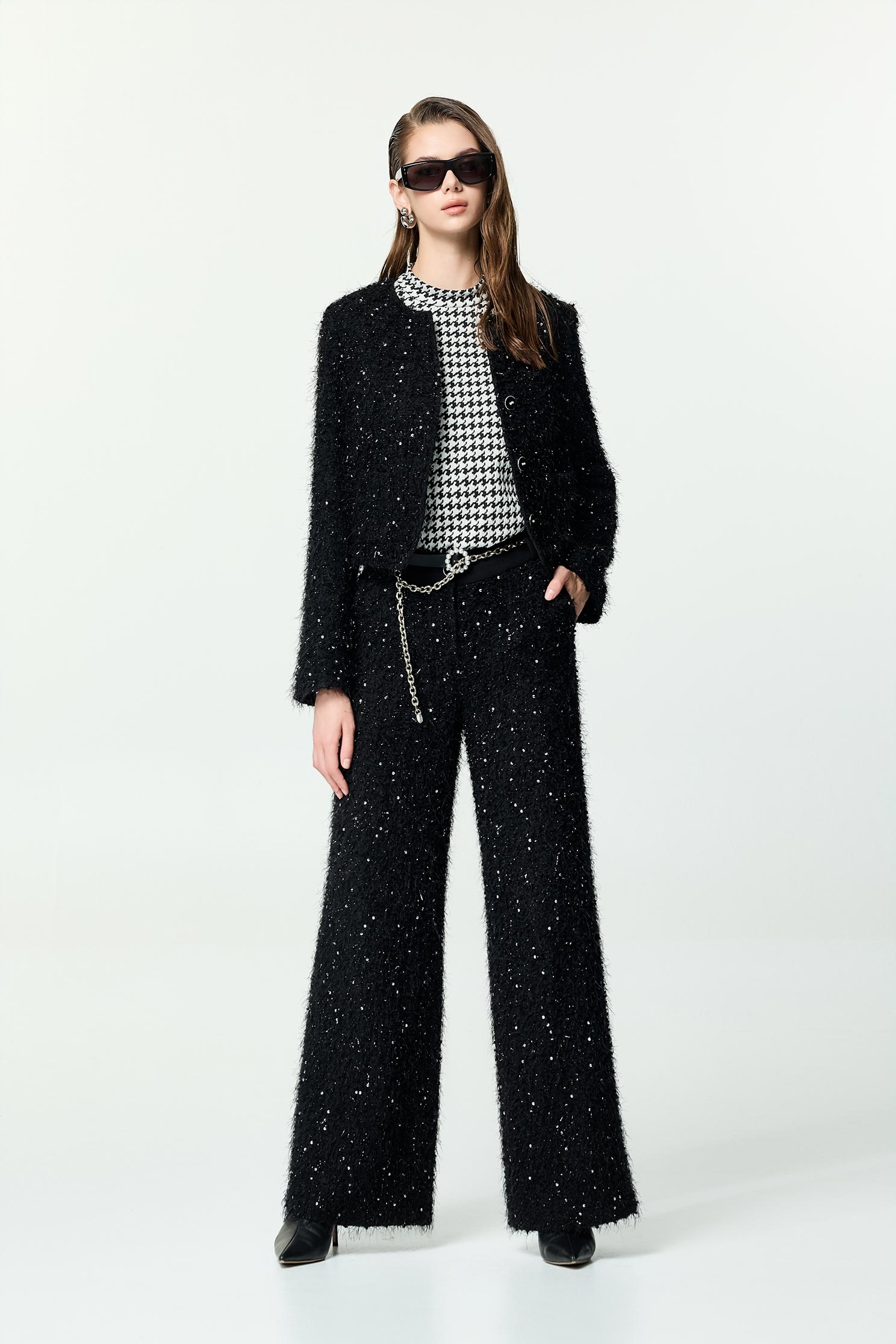 Fringe Detail Straight Cut Sequin PantsFringe Detail Straight Cut Sequin Pants,Culottes,Season (AW) Look,pants,Black pants