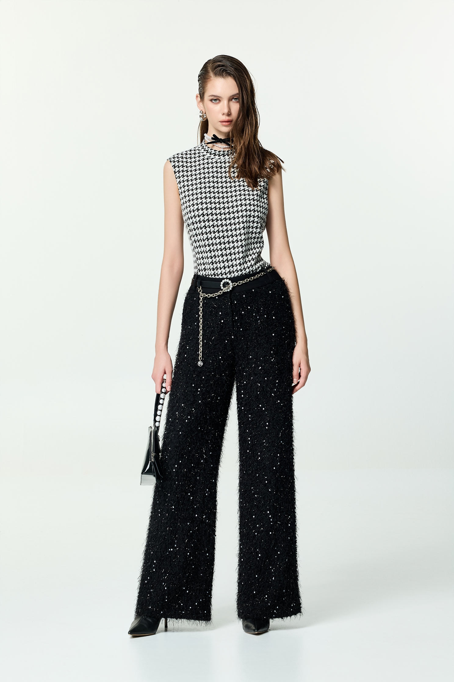Fringe Detail Straight Cut Sequin PantsFringe Detail Straight Cut Sequin Pants,Culottes,Season (AW) Look,pants,Black pants