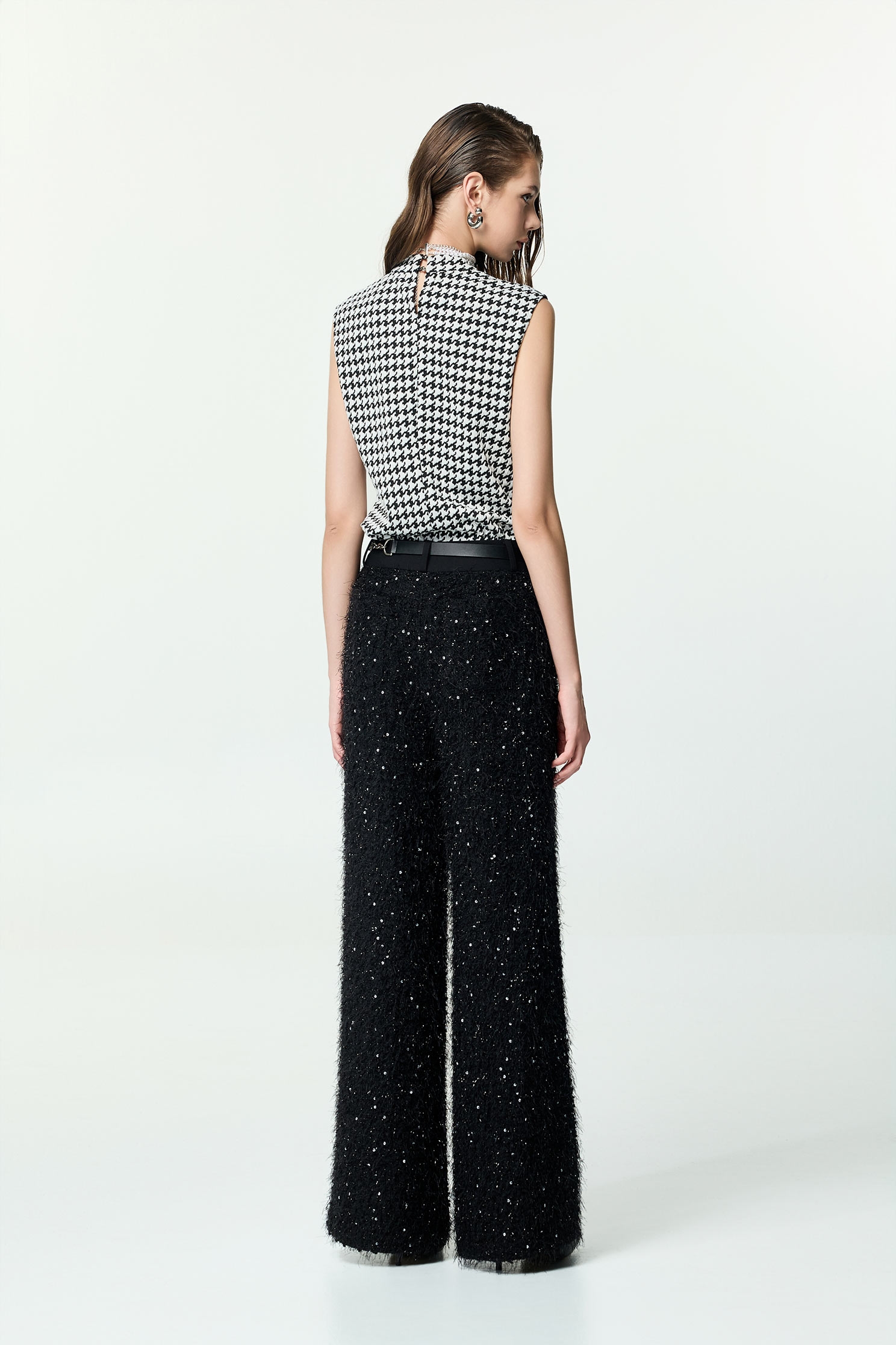 Fringe Detail Straight Cut Sequin PantsFringe Detail Straight Cut Sequin Pants,Culottes,Season (AW) Look,pants,Black pants