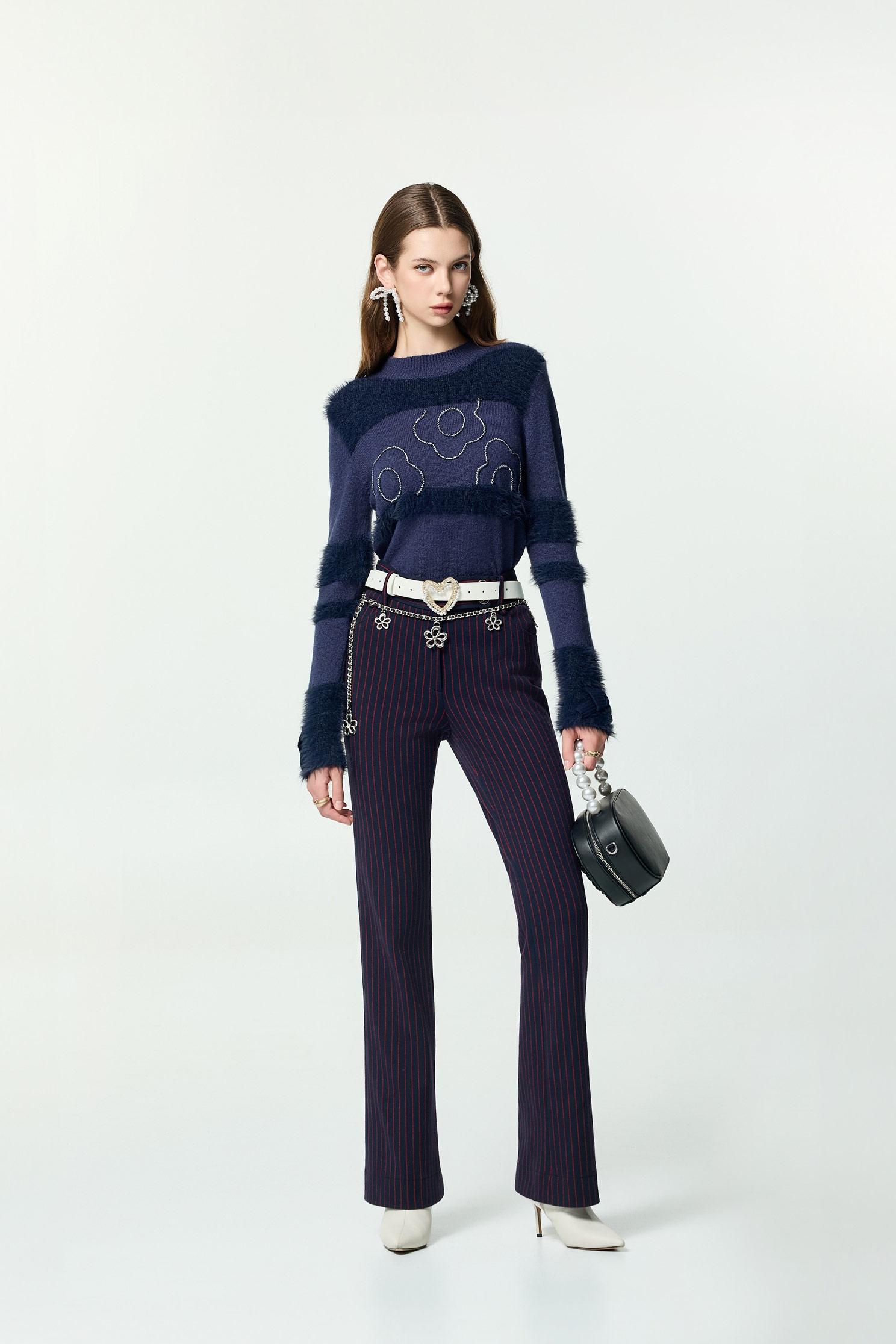 Red Pinstripe Boot Leg PantsRed Pinstripe Boot Leg Pants,Office Looks,Bell-bottoms,Stripe,Season (AW) Look,Valentine,Bell-bottoms,Knitted,Pants