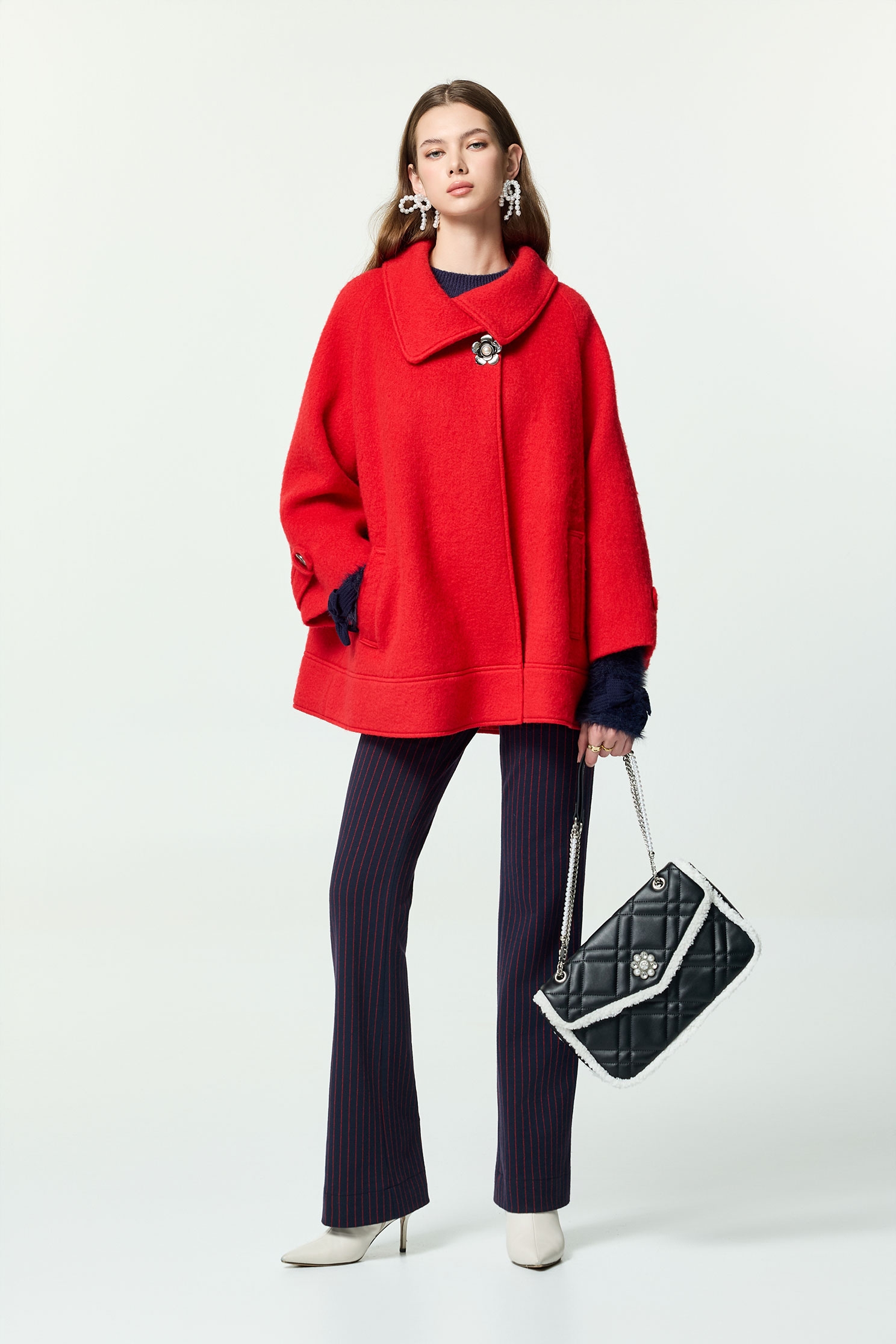 Red Pinstripe Boot Leg PantsRed Pinstripe Boot Leg Pants,Office Looks,Bell-bottoms,Stripe,Season (AW) Look,Valentine,Bell-bottoms,Knitted,Pants