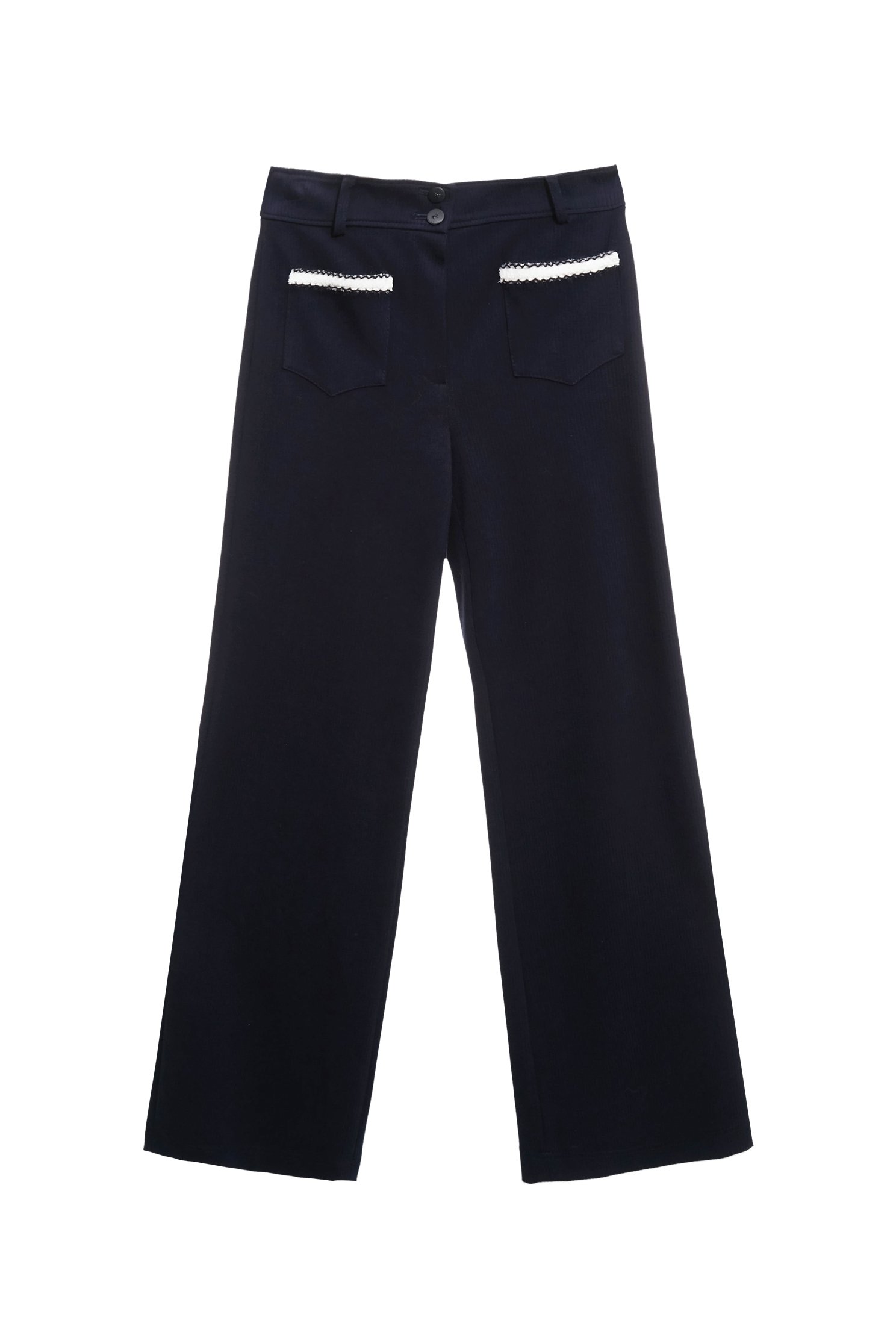 Navy Pants With Contrast White Pocket Trim DetailNavy Pants With Contrast White Pocket Trim Detail,Office Looks,Culottes,Season (AW) Look,Valentine,Culottes