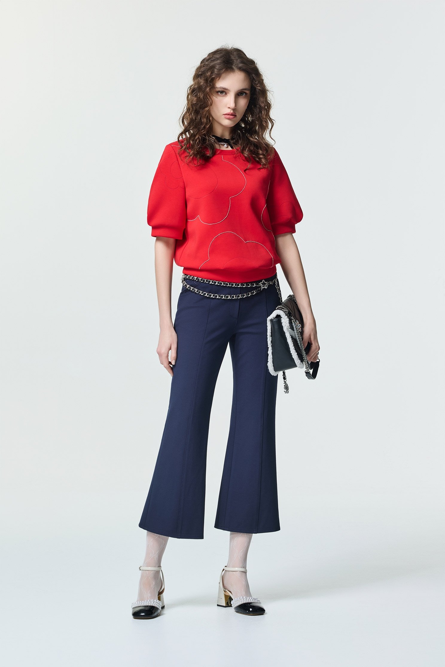 Floral Embroidery Detail Navy PantsFloral Embroidery Detail Navy Pants,Office Looks,Embroidered,Culottes,Season (AW) Look,Valentine,Embroidered,blossoms,Culottes