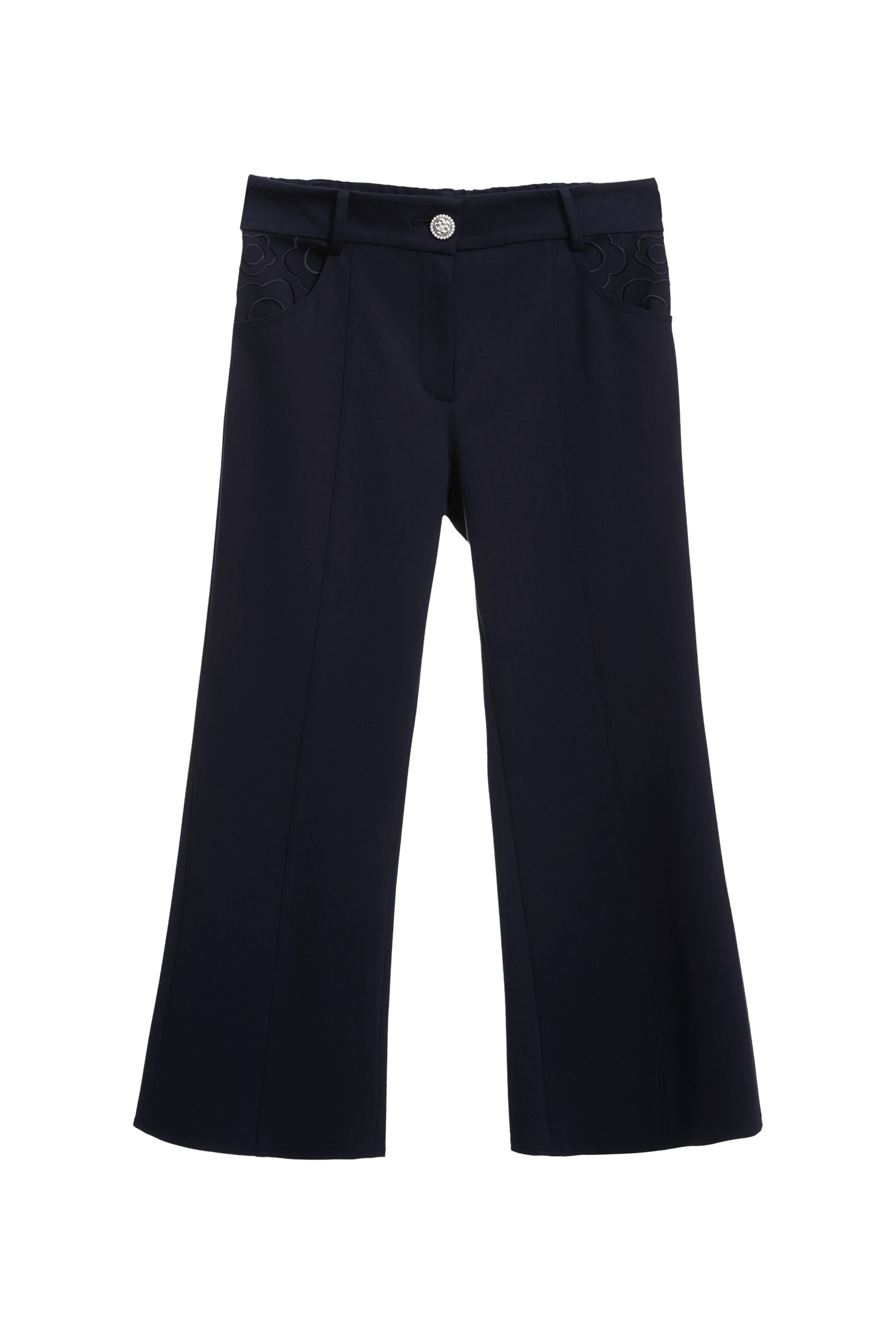 Floral Embroidery Detail Navy PantsFloral Embroidery Detail Navy Pants,Office Looks,Embroidered,Culottes,Season (AW) Look,Valentine,Embroidered,blossoms,Culottes