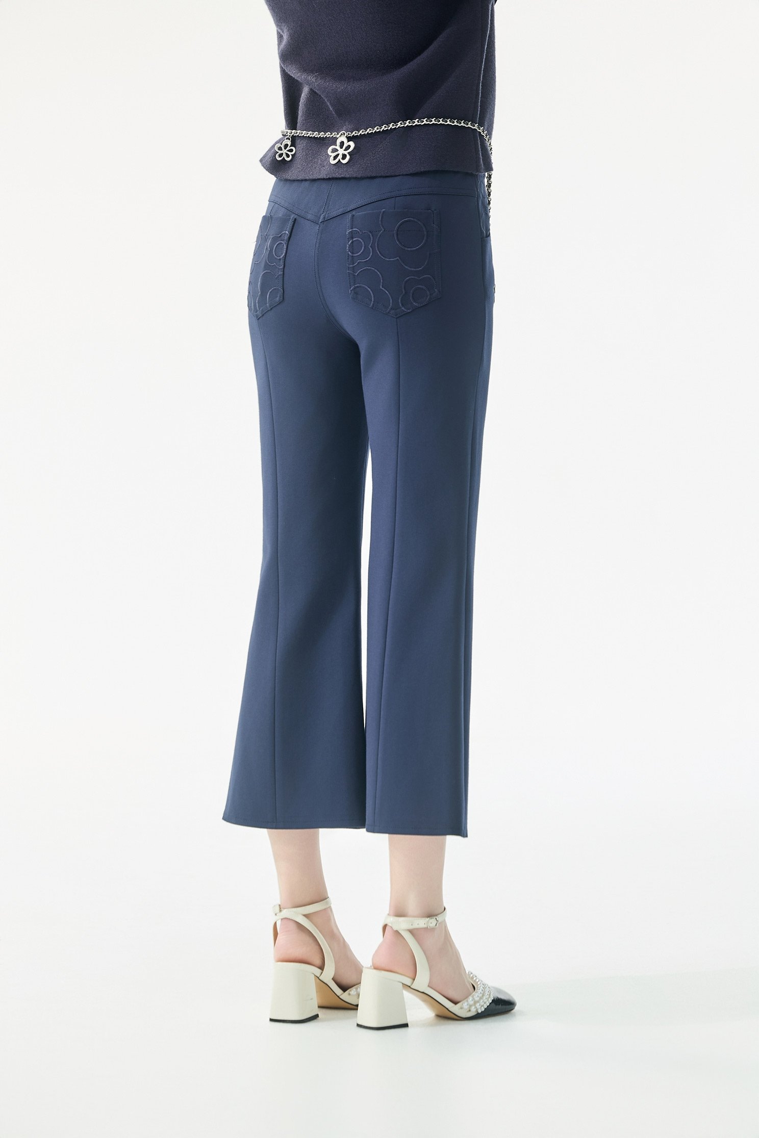 Floral Embroidery Detail Navy PantsFloral Embroidery Detail Navy Pants,Office Looks,Embroidered,Culottes,Season (AW) Look,Valentine,Embroidered,blossoms,Culottes