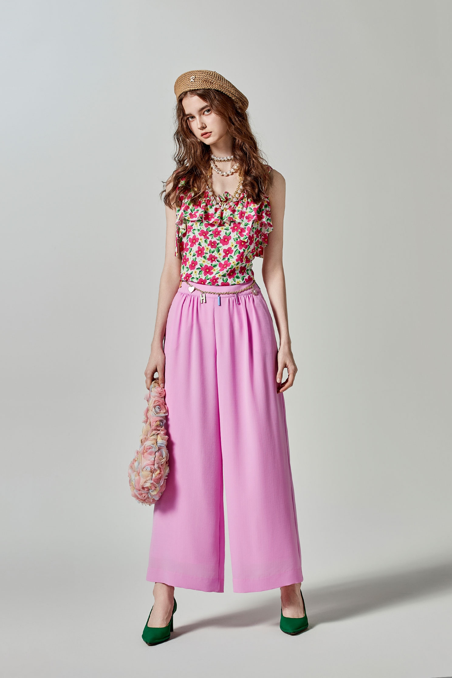 High Waist Pink Wide Leg PantsHigh Waist Pink Wide Leg Pants,Culottes,Season (SS) Look,Culottes,Chiffon