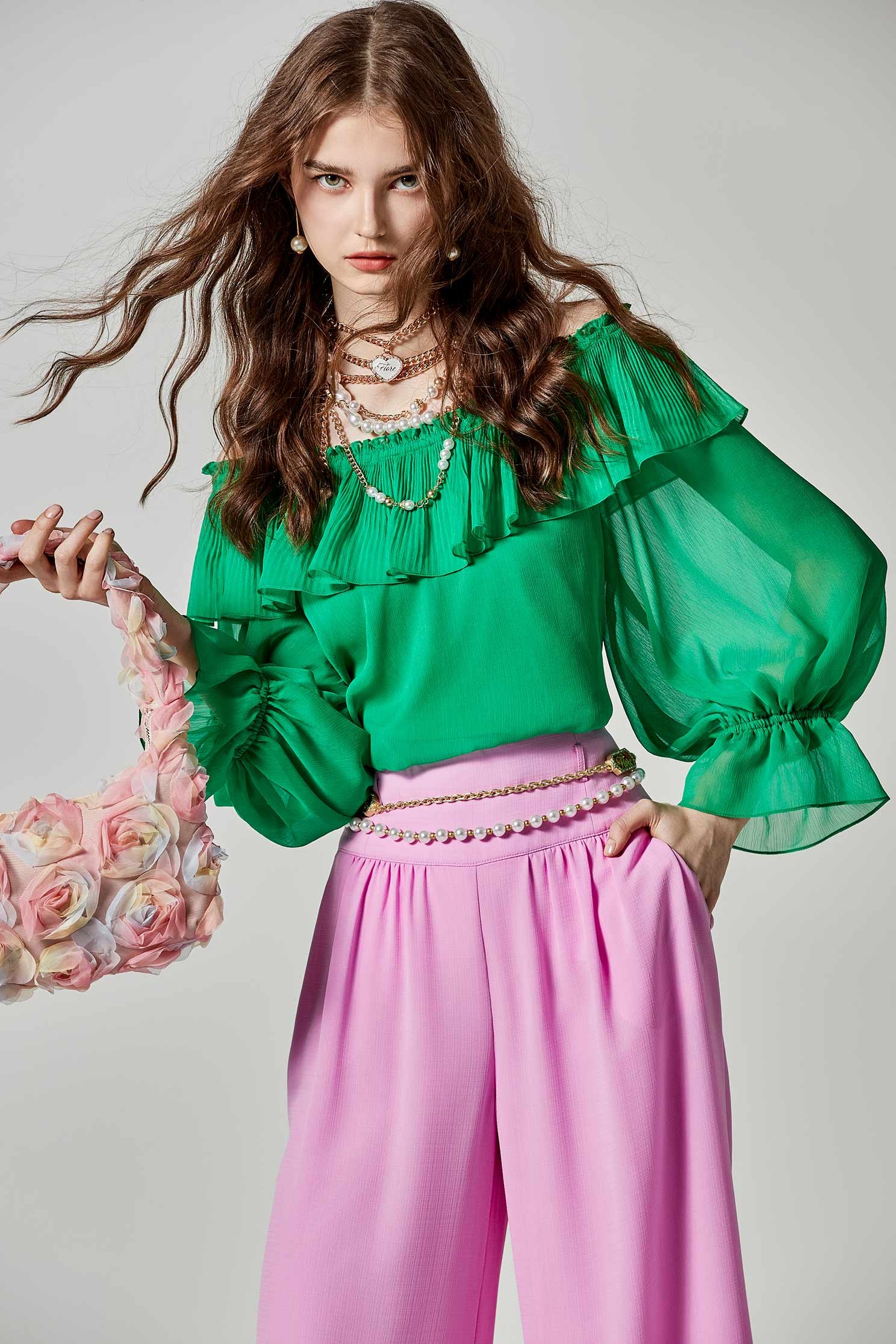 High Waist Pink Wide Leg PantsHigh Waist Pink Wide Leg Pants,Culottes,Season (SS) Look,Culottes,Chiffon