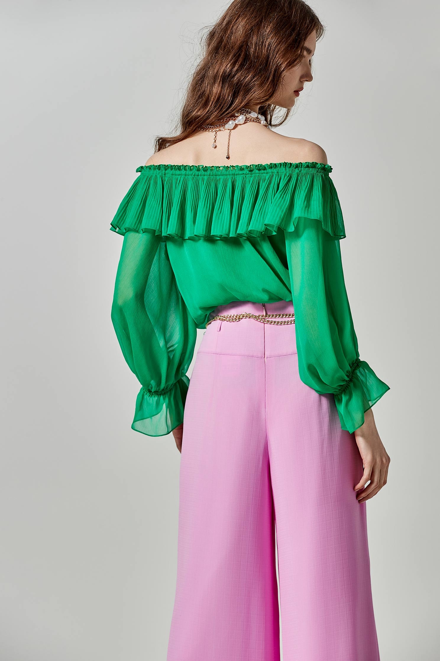 High Waist Pink Wide Leg PantsHigh Waist Pink Wide Leg Pants,Culottes,Season (SS) Look,Culottes,Chiffon