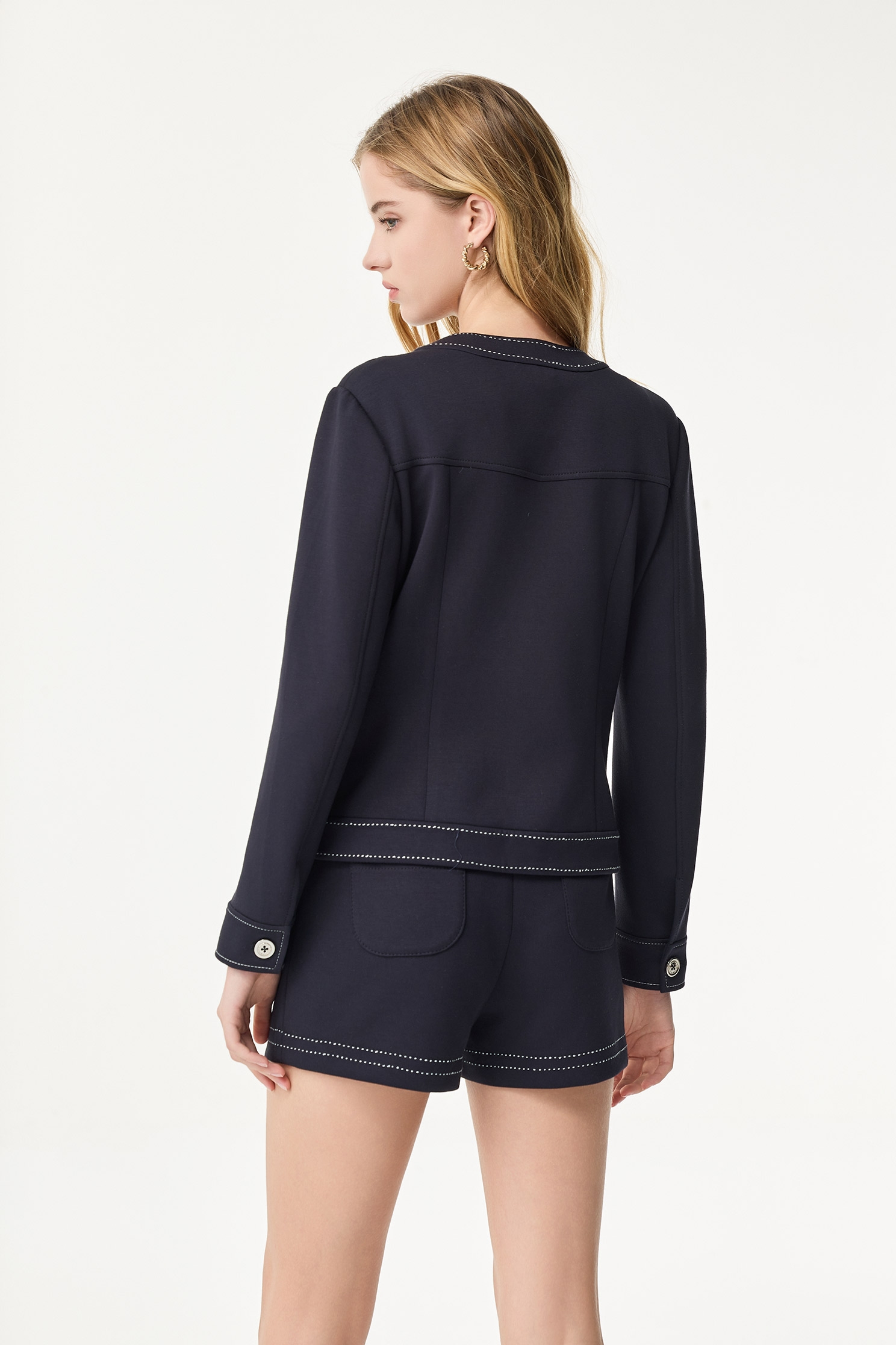 Contrast Stitching Detail Navy ShortsContrast Stitching Detail Navy Shorts,Season (SS) Look,Shorts