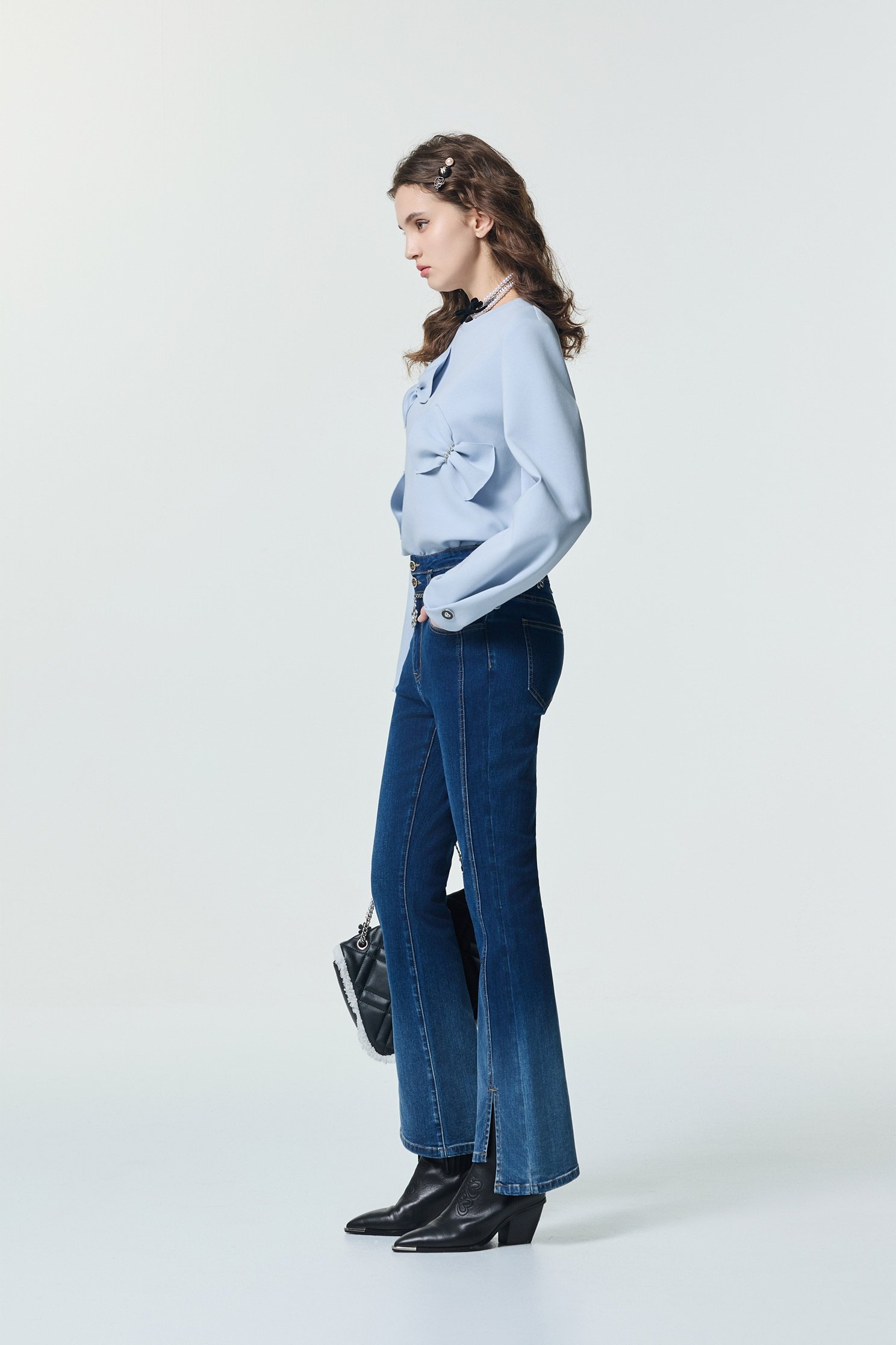 Front Slit Boot Leg JeansFront Slit Boot Leg Jeans,Season (SS) Look,Denim,Jeans,bows,pants