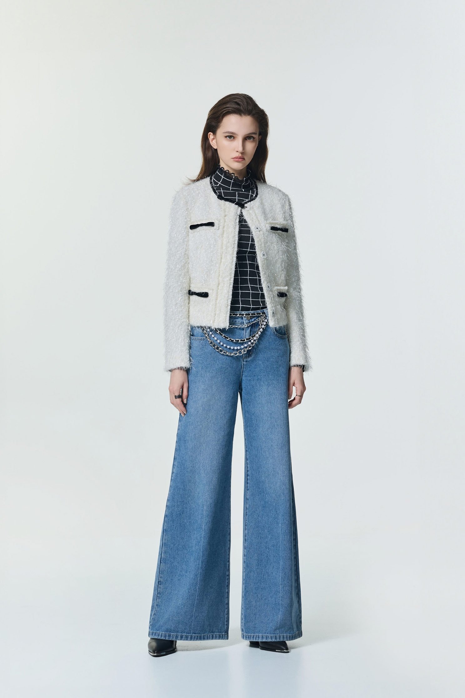 Pearl Chain Belt Wide Leg JeansPearl Chain Belt Wide Leg Jeans,Season (SS) Look,Denim,Jeans,pearl,pants