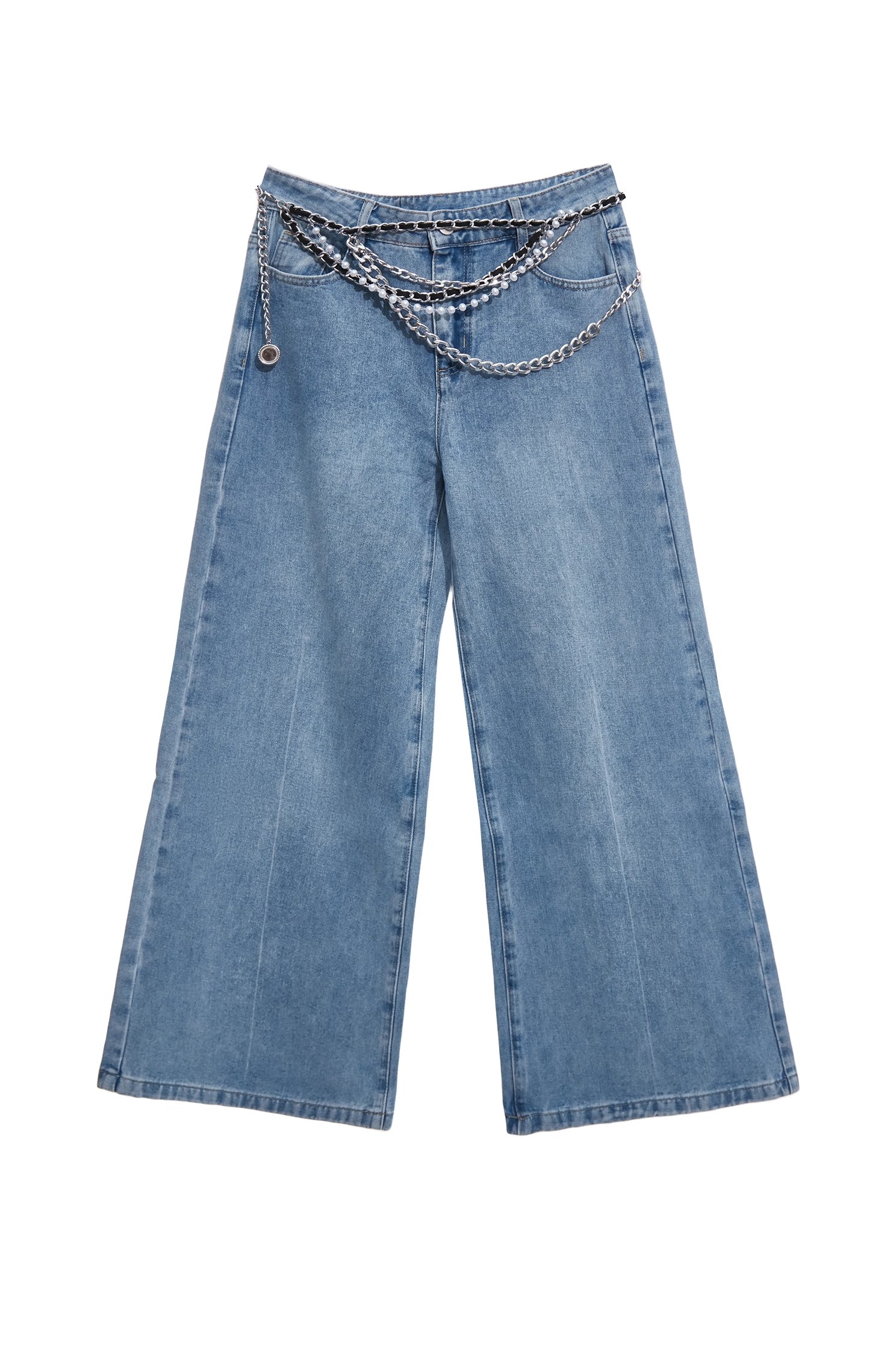 Pearl Chain Belt Wide Leg JeansPearl Chain Belt Wide Leg Jeans,Season (SS) Look,Denim,Jeans,pearl,pants