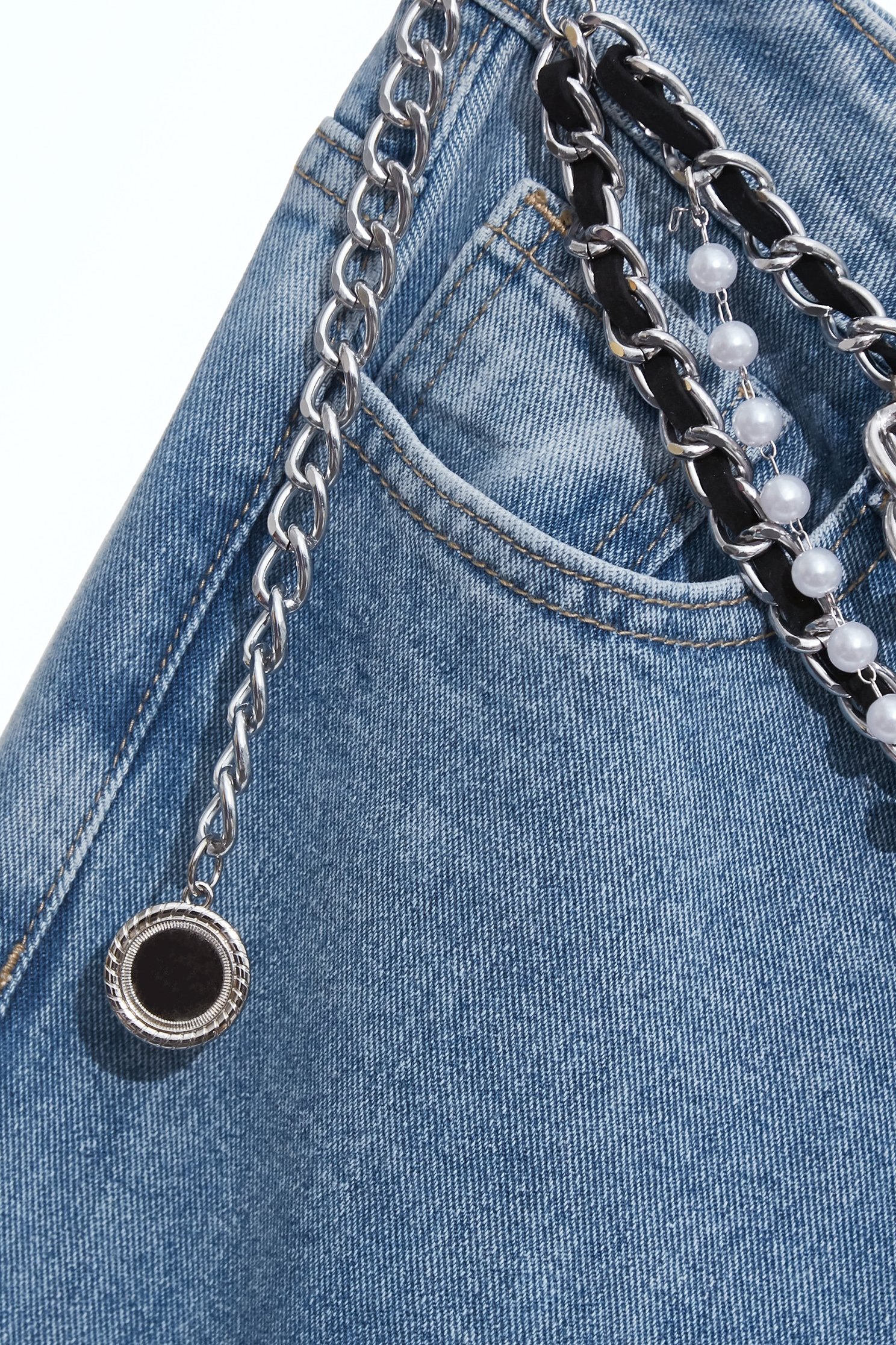 Pearl Chain Belt Wide Leg JeansPearl Chain Belt Wide Leg Jeans,Season (SS) Look,Denim,Jeans,pearl,pants