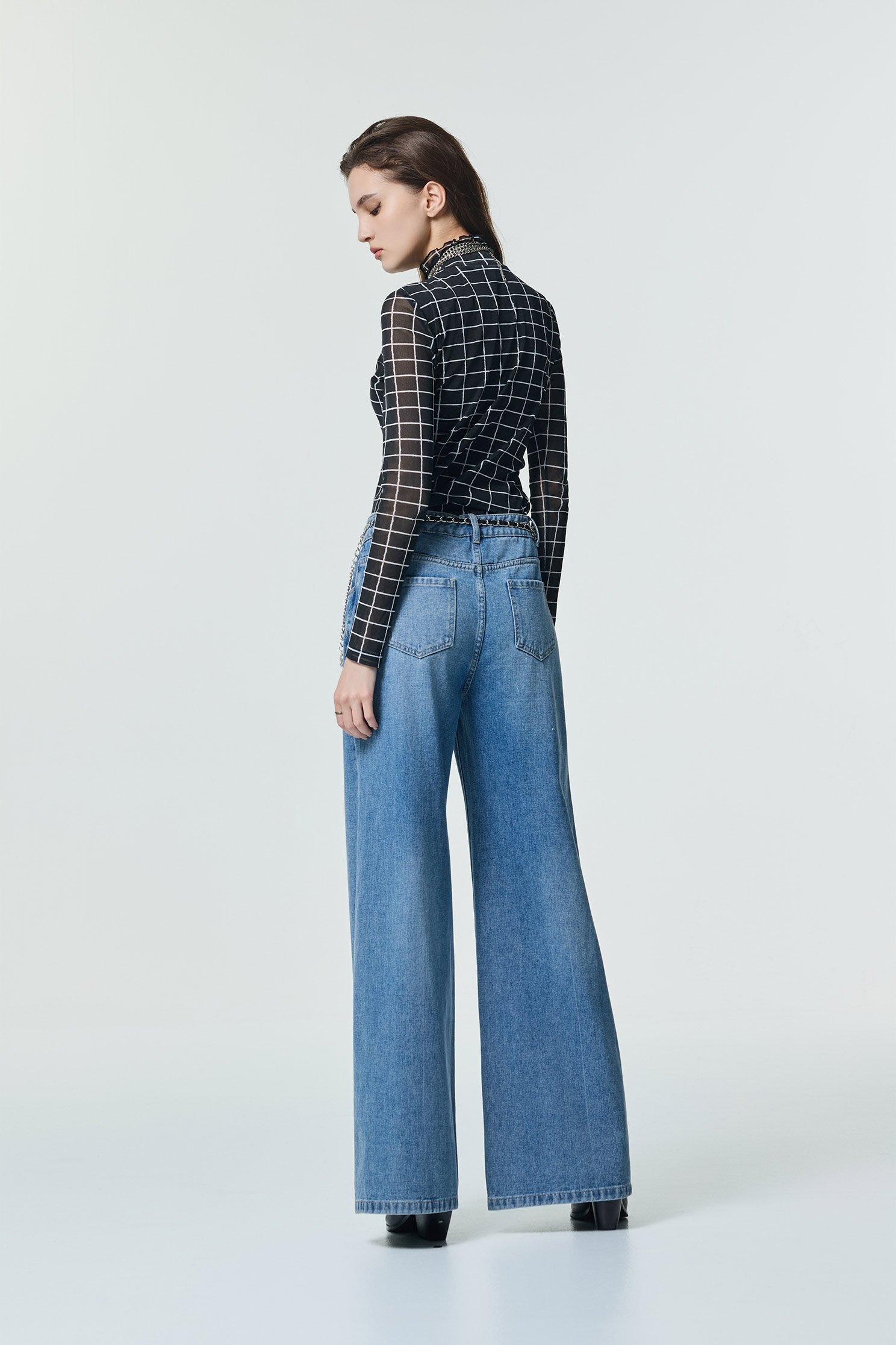 Pearl Chain Belt Wide Leg JeansPearl Chain Belt Wide Leg Jeans,Season (SS) Look,Denim,Jeans,pearl,pants