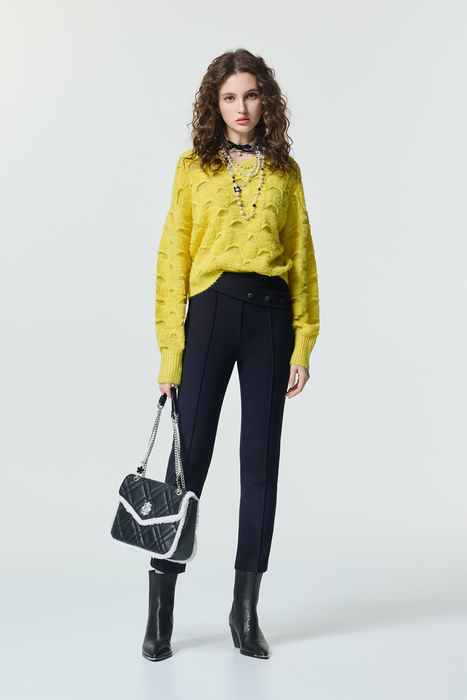 Asymmetric Waistband Navy PantsAsymmetric Waistband Navy Pants,Season (SS) Look,Skinny pants,pants