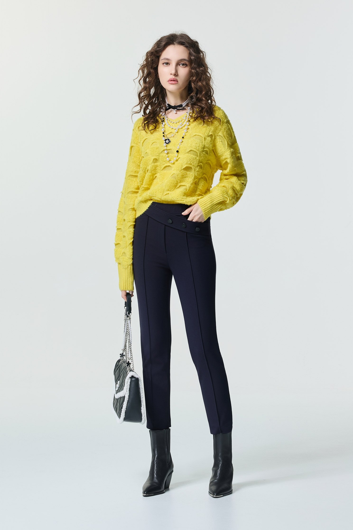 Asymmetric Waistband Navy PantsAsymmetric Waistband Navy Pants,Season (SS) Look,Skinny pants,pants