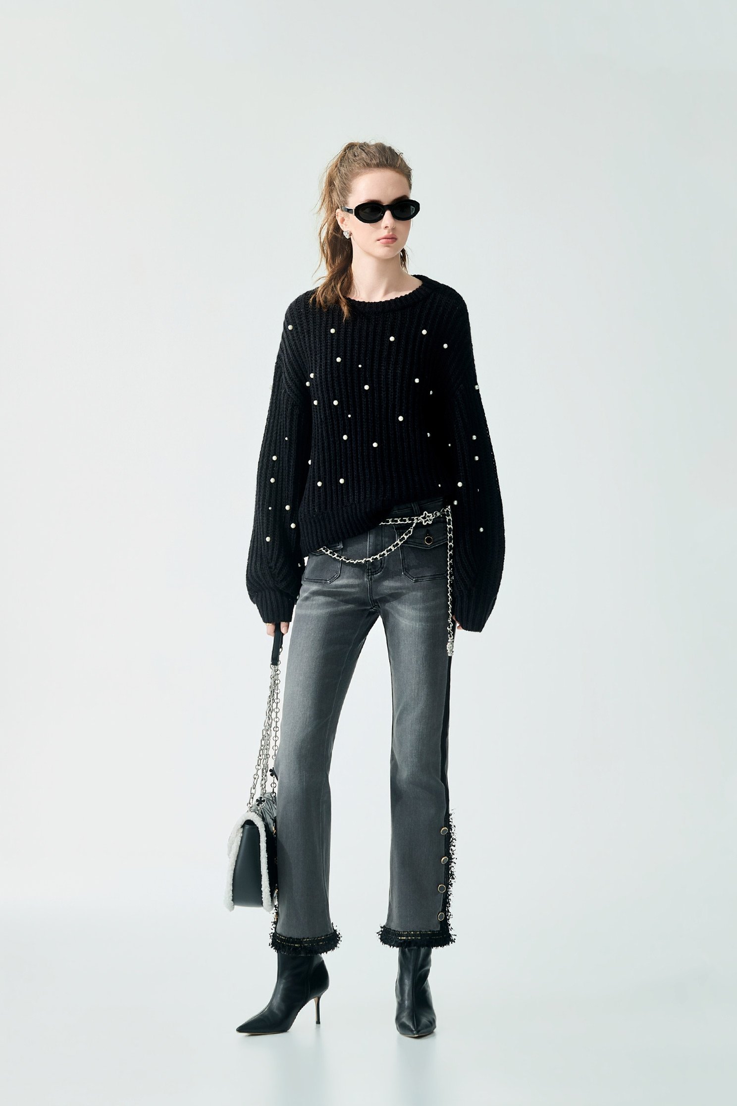 Contrast Side Trim Detail Grey JeansContrast Side Trim Detail Grey Jeans,Season (SS) Look,Denim,Jeans,pants